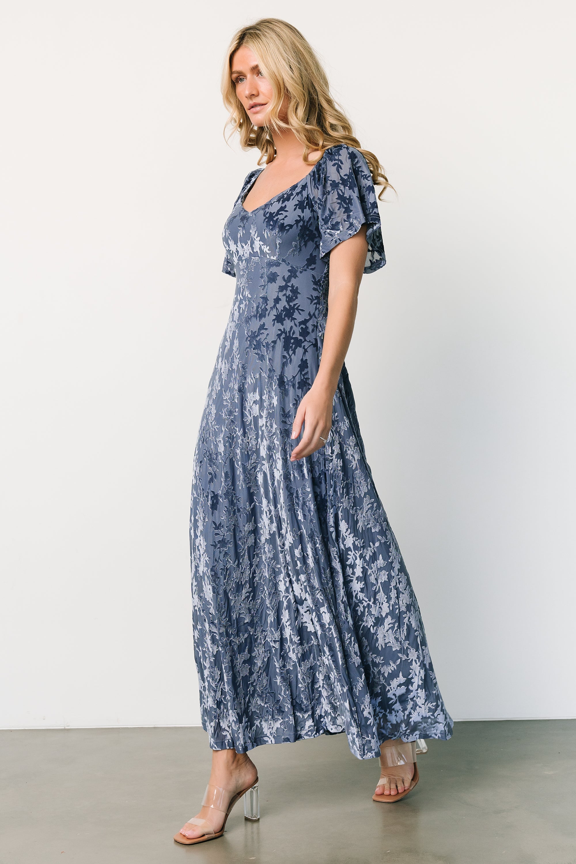 Everley Velvet Maxi Dress | Whisper Blue Buy Cheap Manchester Great Sale