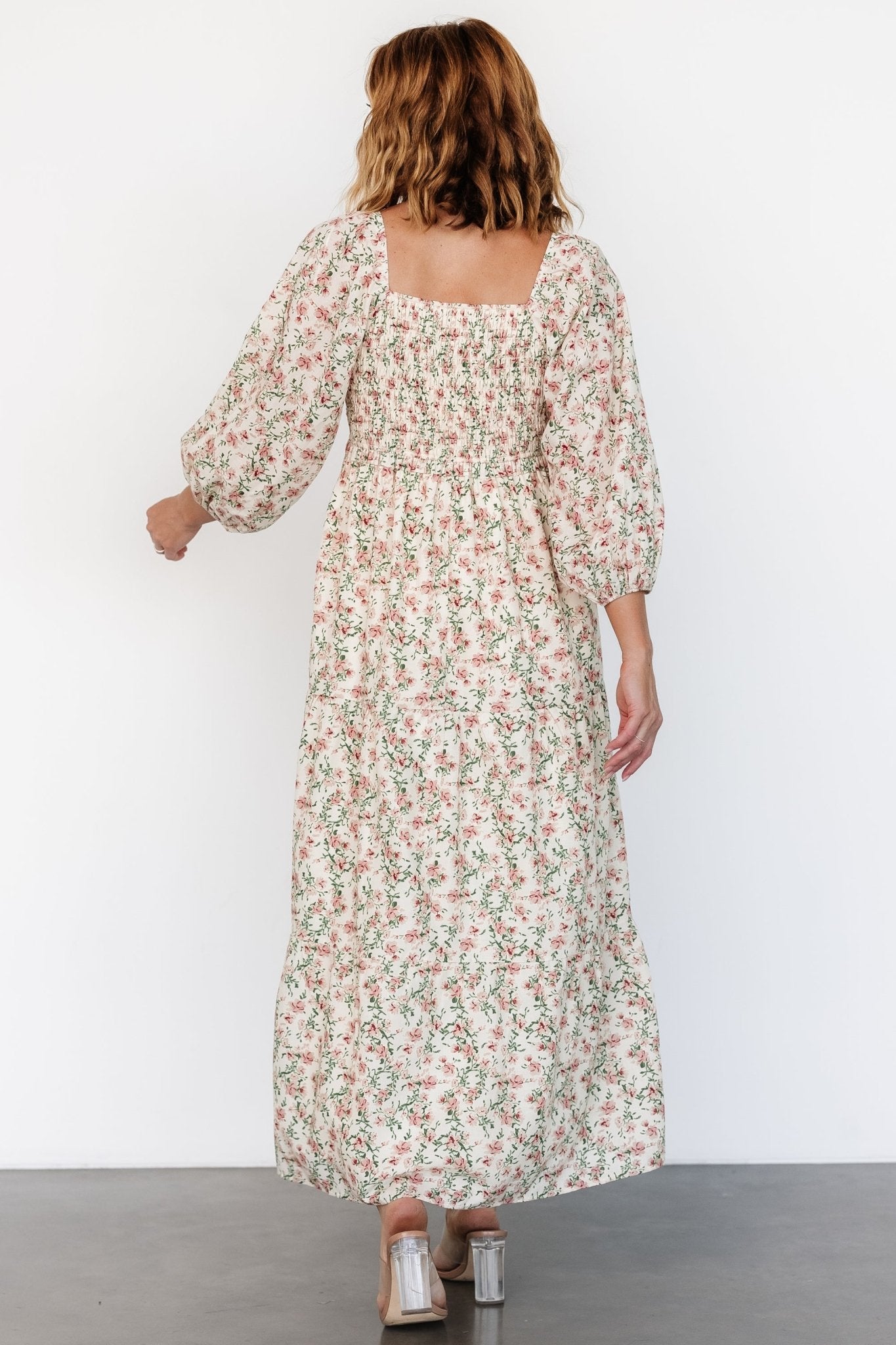 Louisa Smocked Maxi Dress | Cream Floral Online Online Clearance