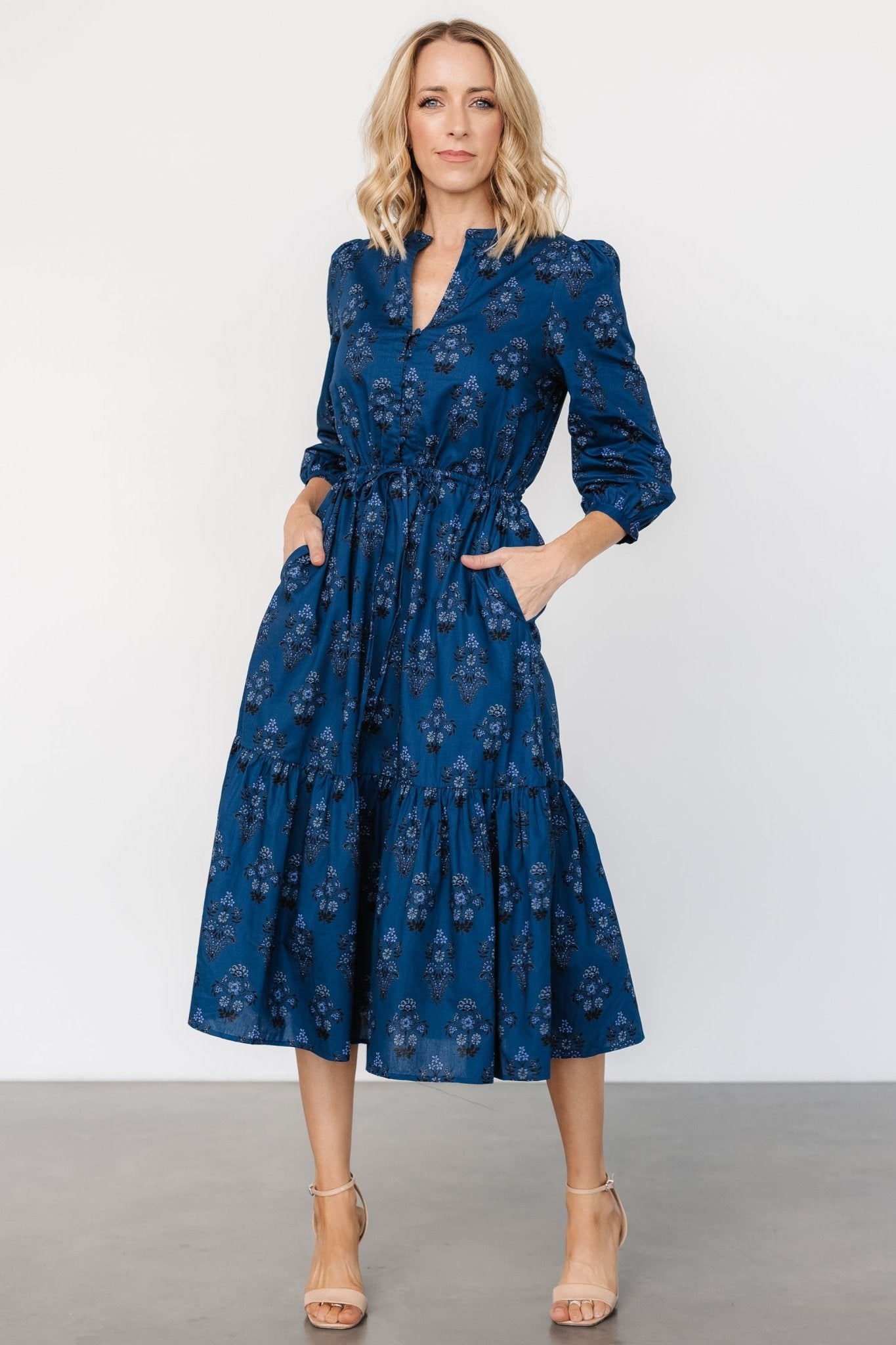 Mira Midi Dress | Deep Blue Print New Styles For Sale