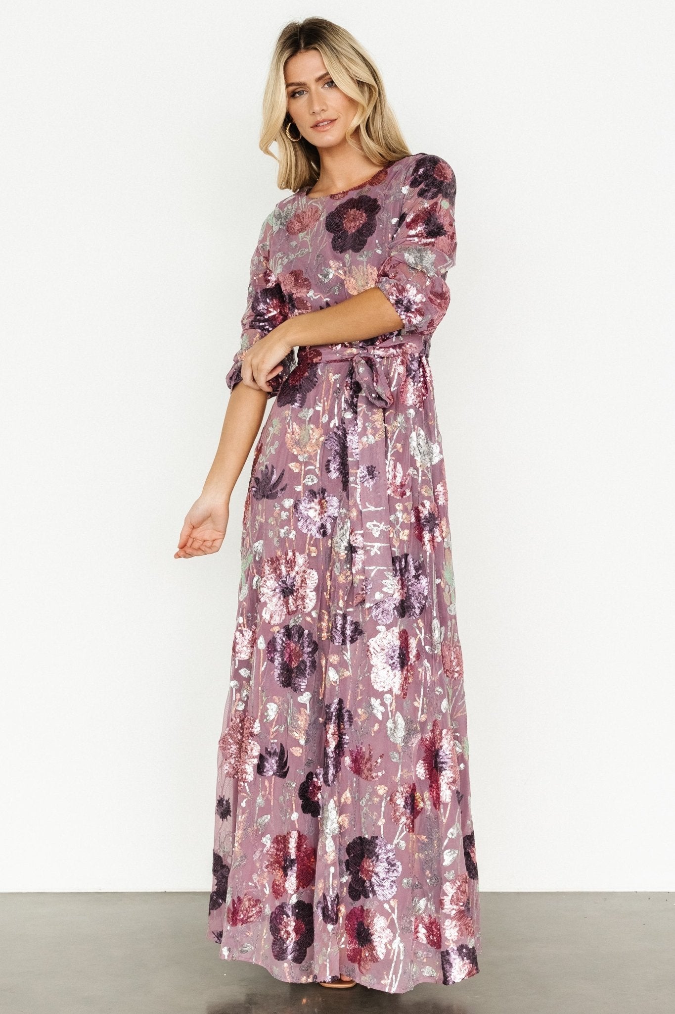 Destiny Sequin Maxi Dress | Lilac Floral Cheap Low Cost