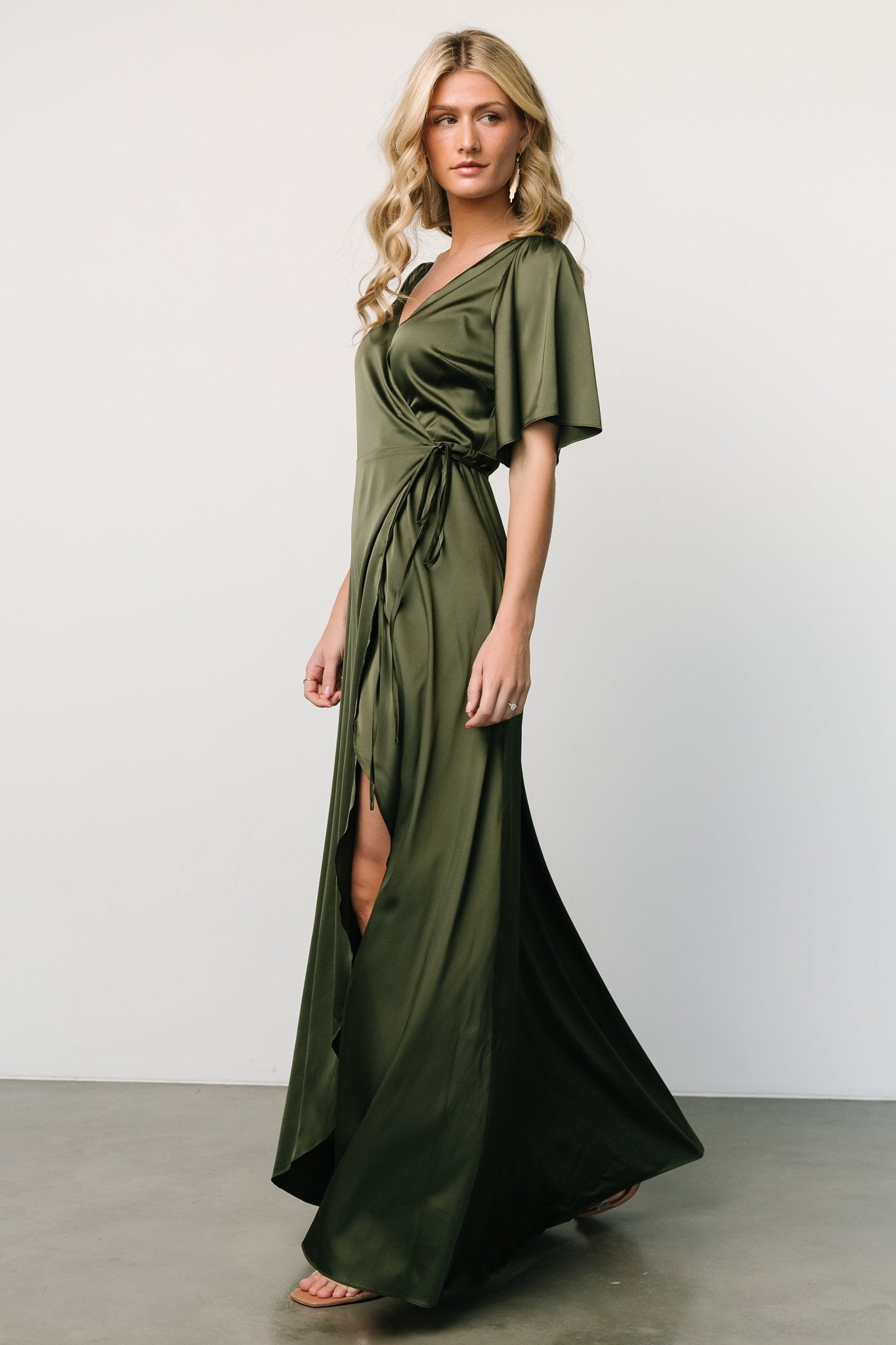 Vara Satin Maxi Wrap Dress | Juniper Green Clearance Fast Delivery