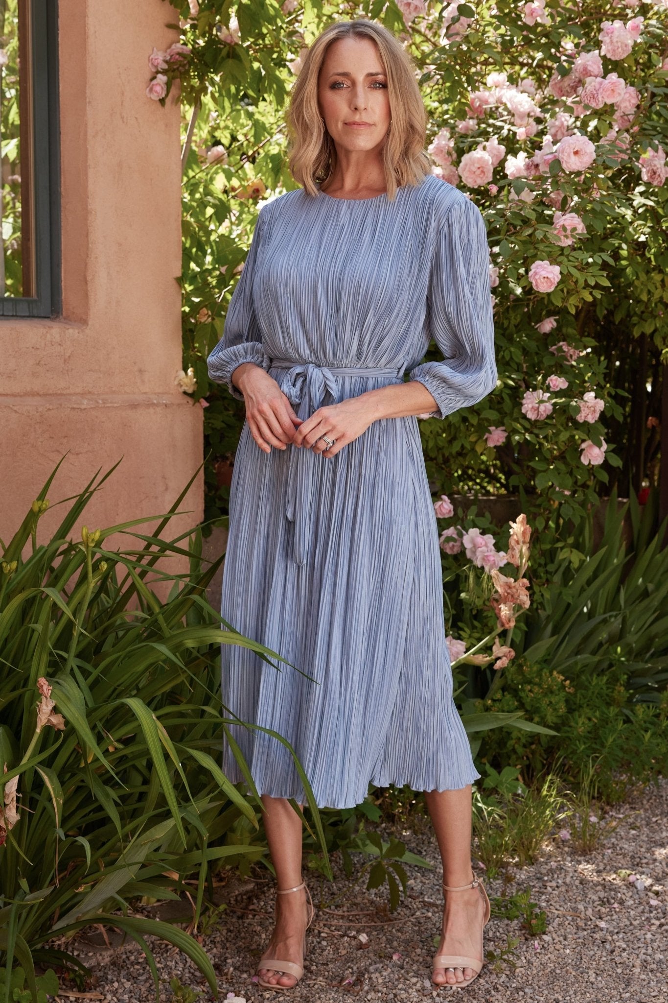 Bethany Pleated Midi Dress | Light Blue Buy Sale Online