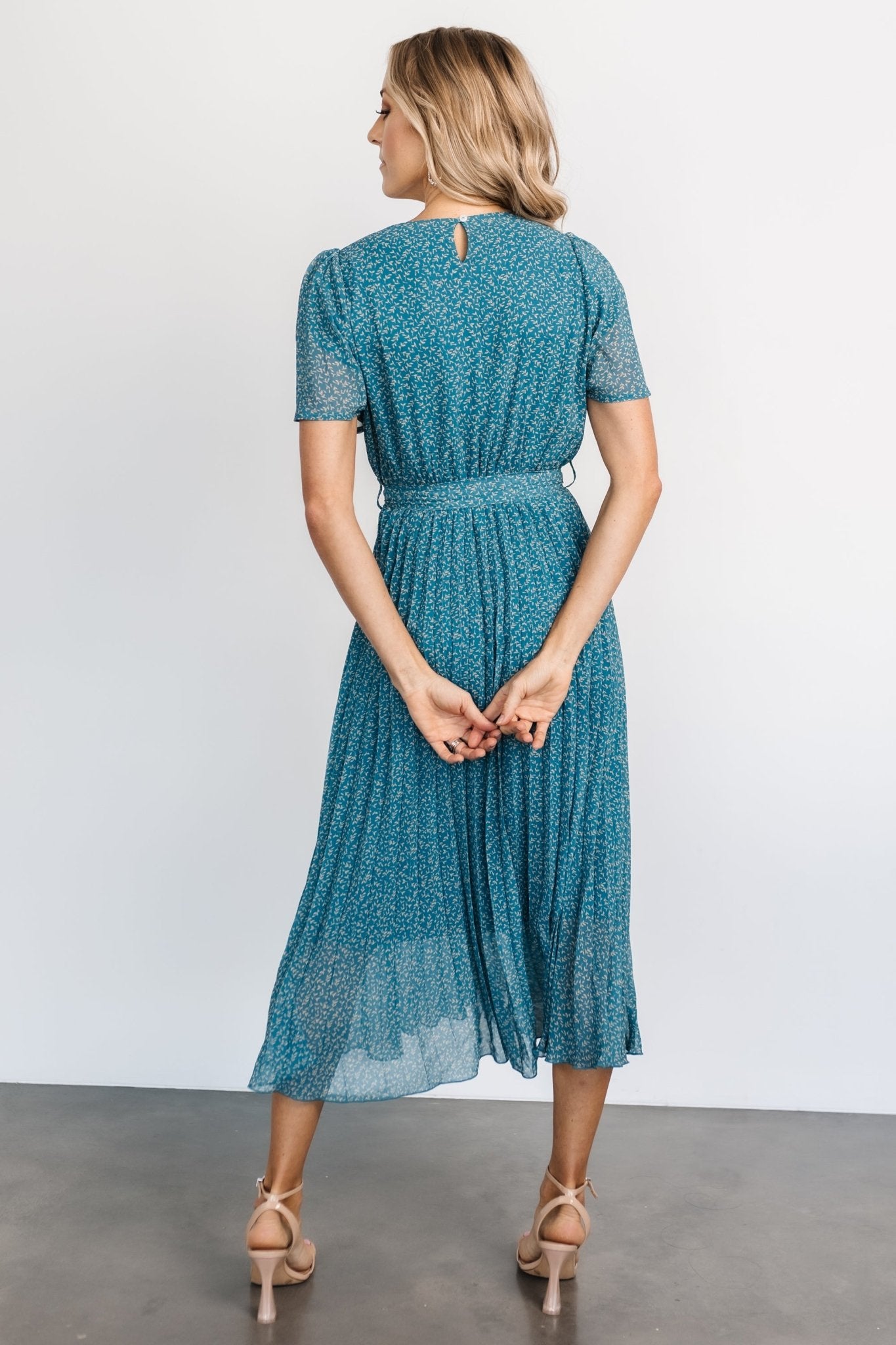 Prim Pleated Dress | Persian Blue Print Discount Best Pices