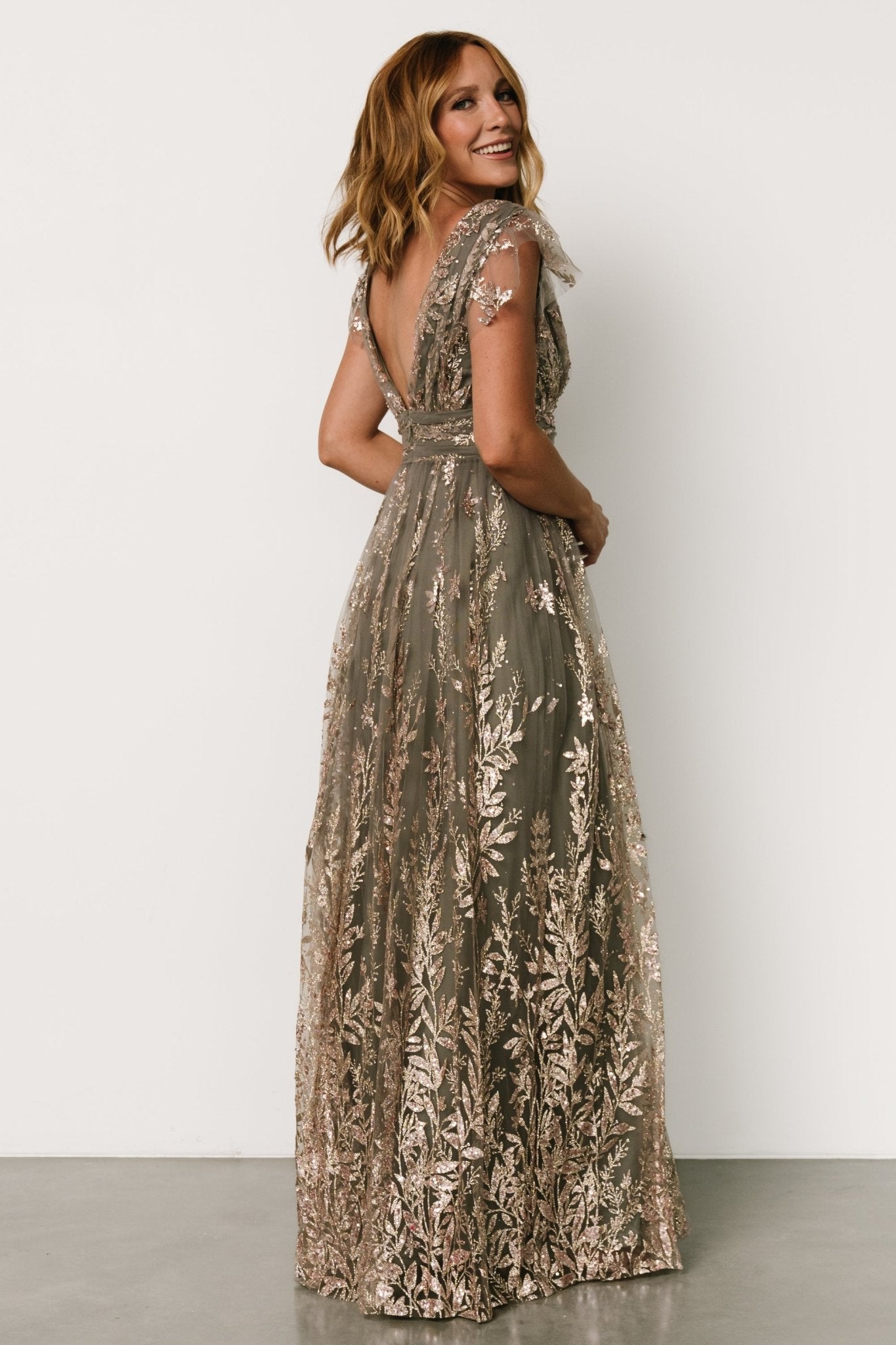 Karina Shimmer Gown | Eucalyptus + Rose Gold Sale With Credit Card