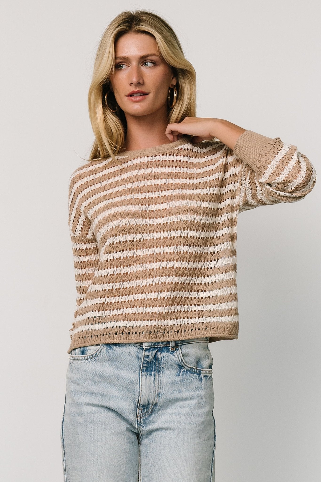 Dawn Open Knit Top | Taupe + Ivory Best Pices Sale Online