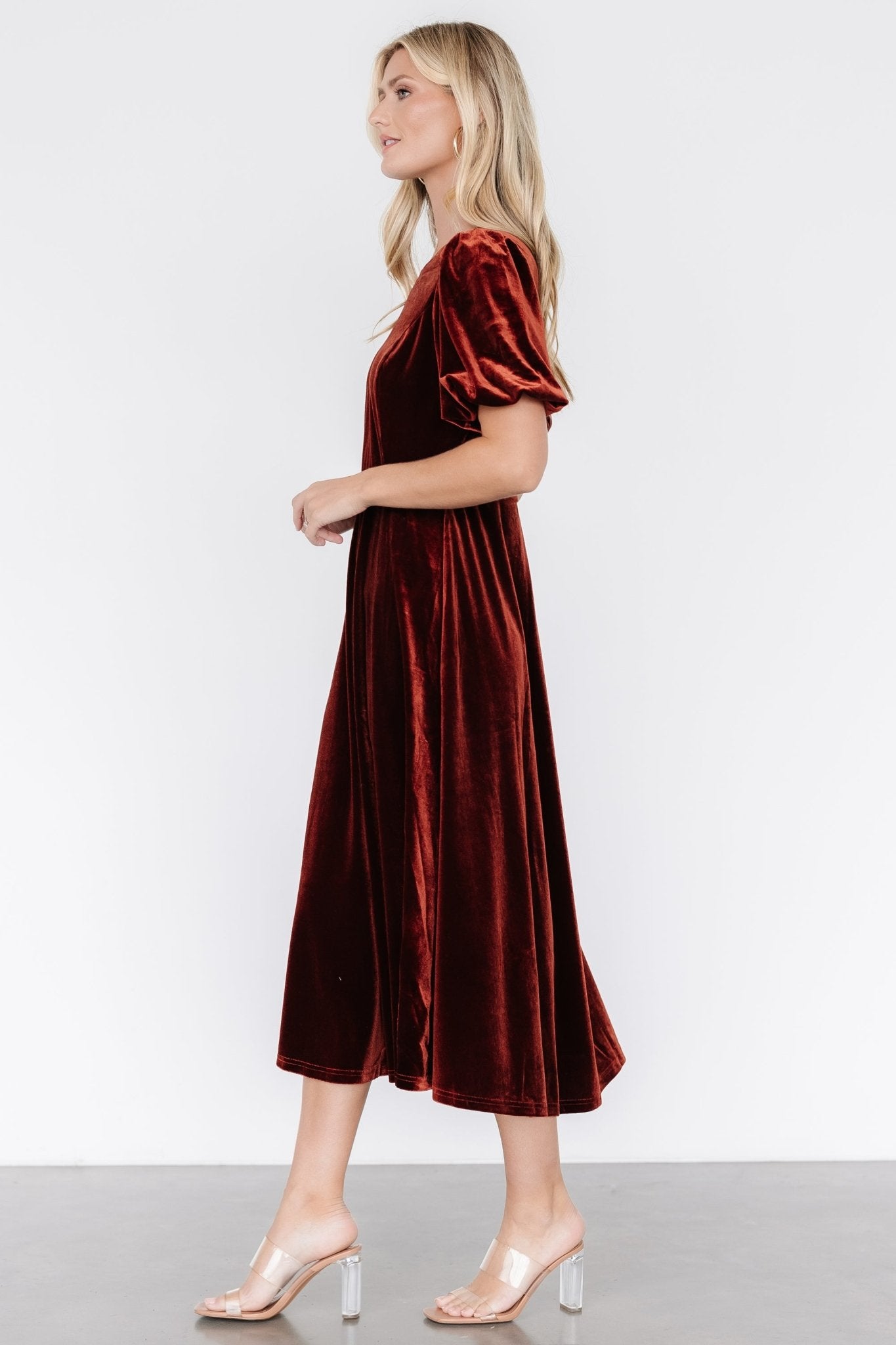 Nita Velvet Midi Dress | Deep Cinnamon Official Site