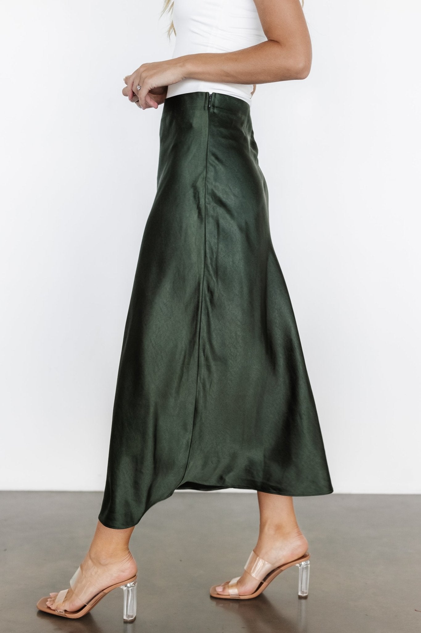 Celeste Satin Midi Skirt | Dark Green Buy Cheap Nicekicks