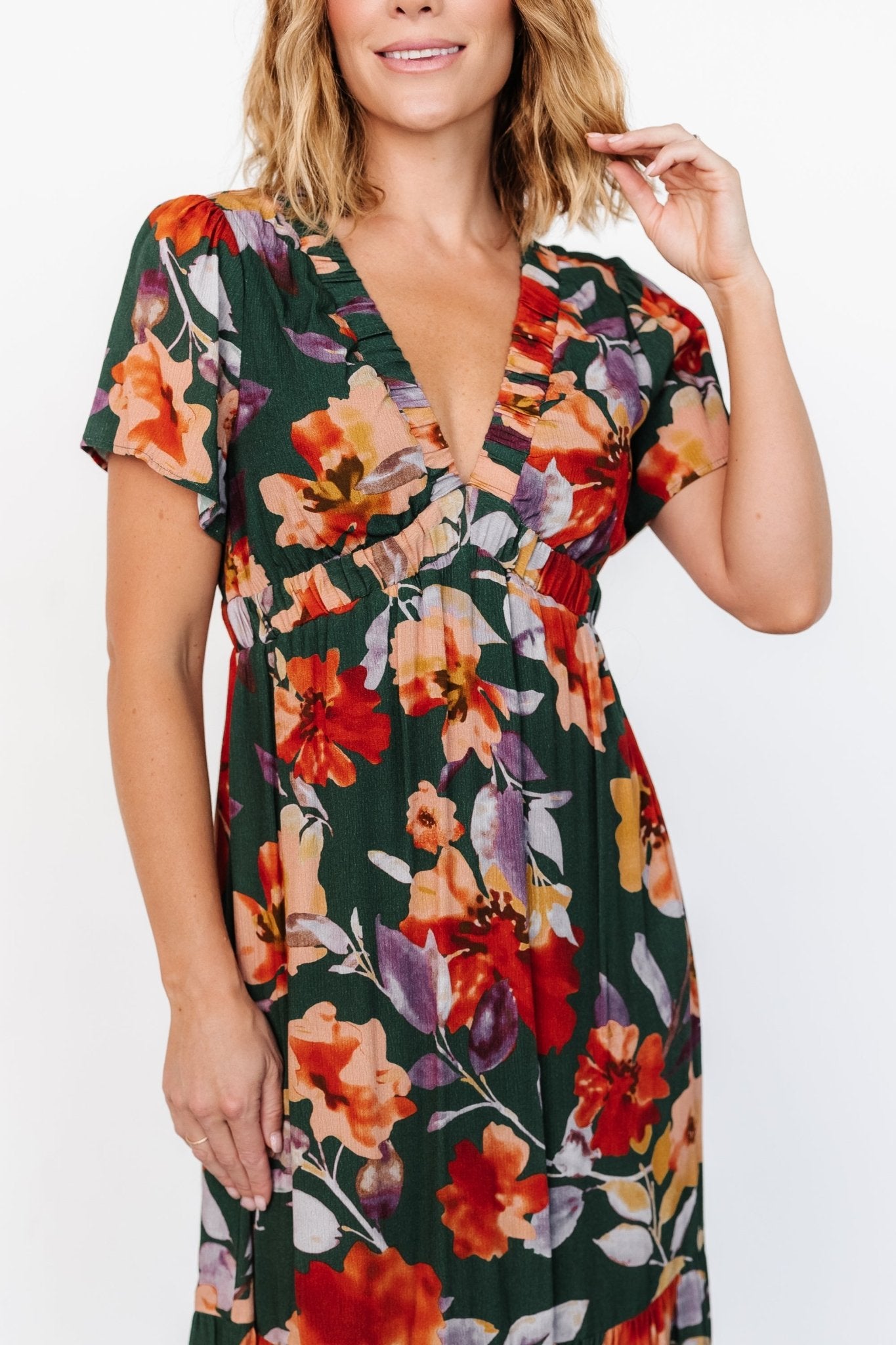 Cassie Short Sleeve Dress | Dark Green Floral Cheap Finishline