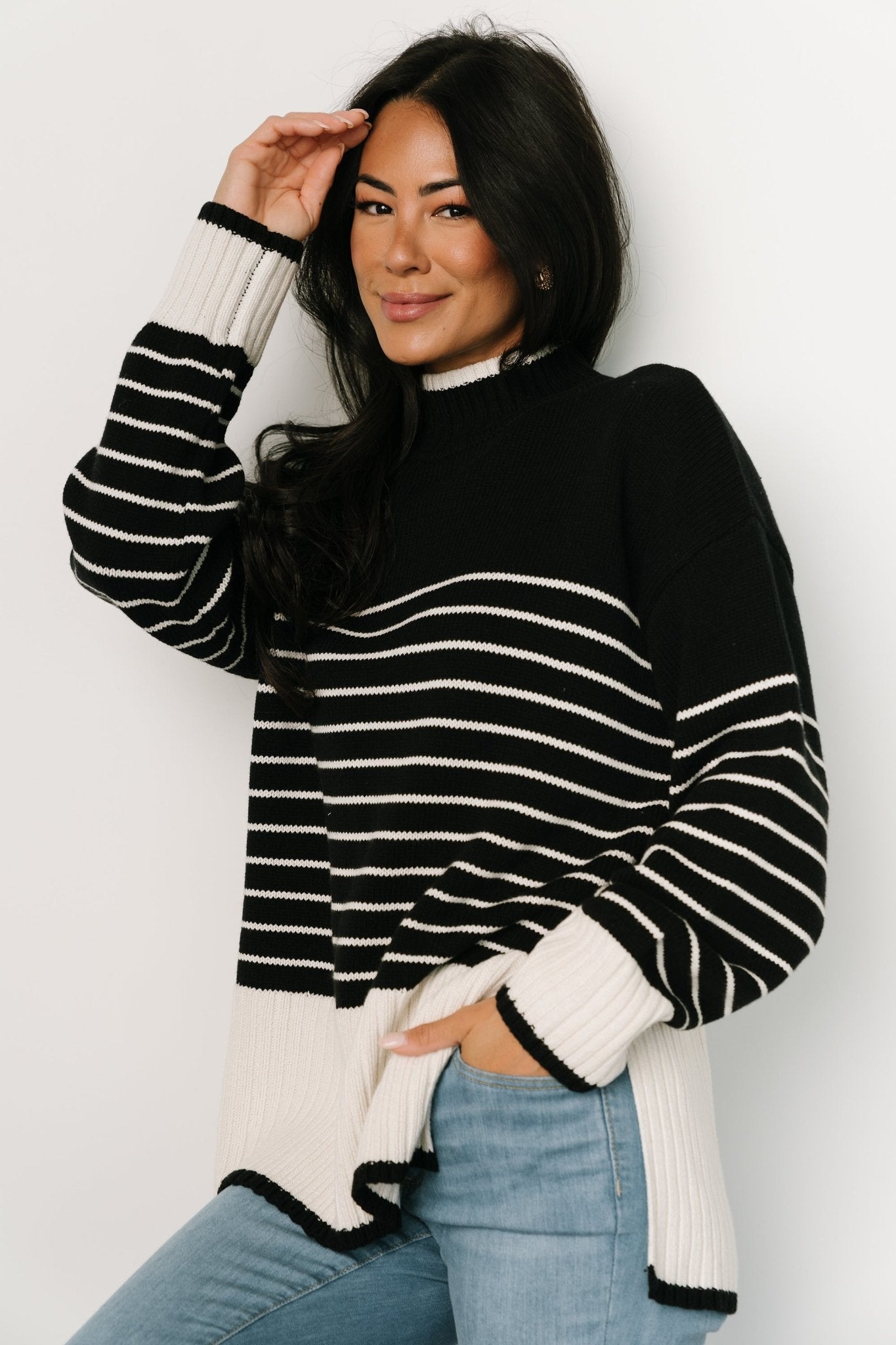 Benedict Stripe Knit Sweater | Black + Cream Clearance Amazon