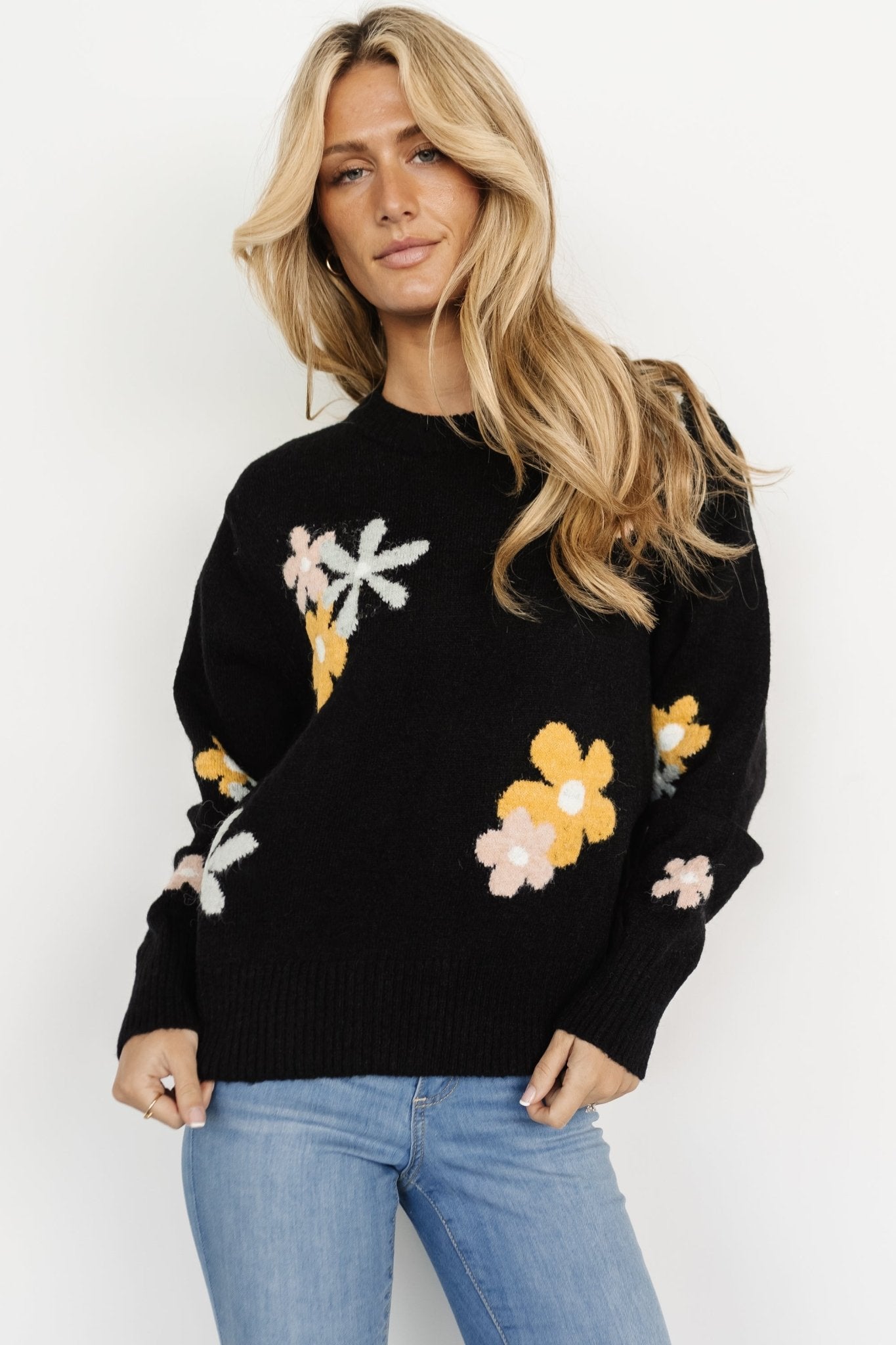 Roxy Sweater | Black Flower Sale Reliable