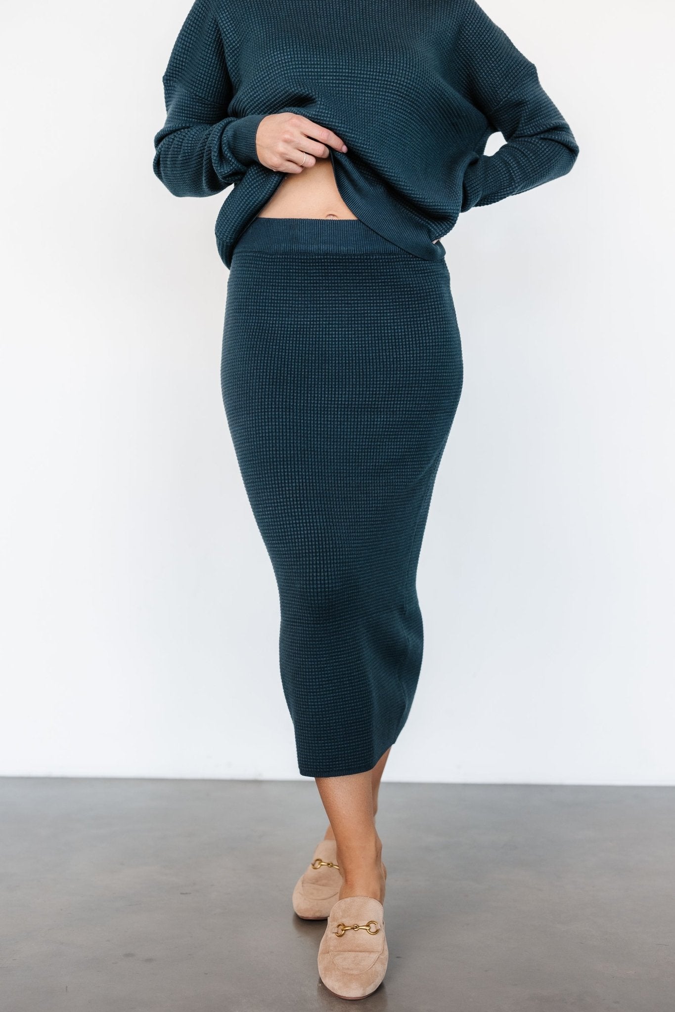 Carey Waffle Midi Skirt | Midnight Blue Footaction Online