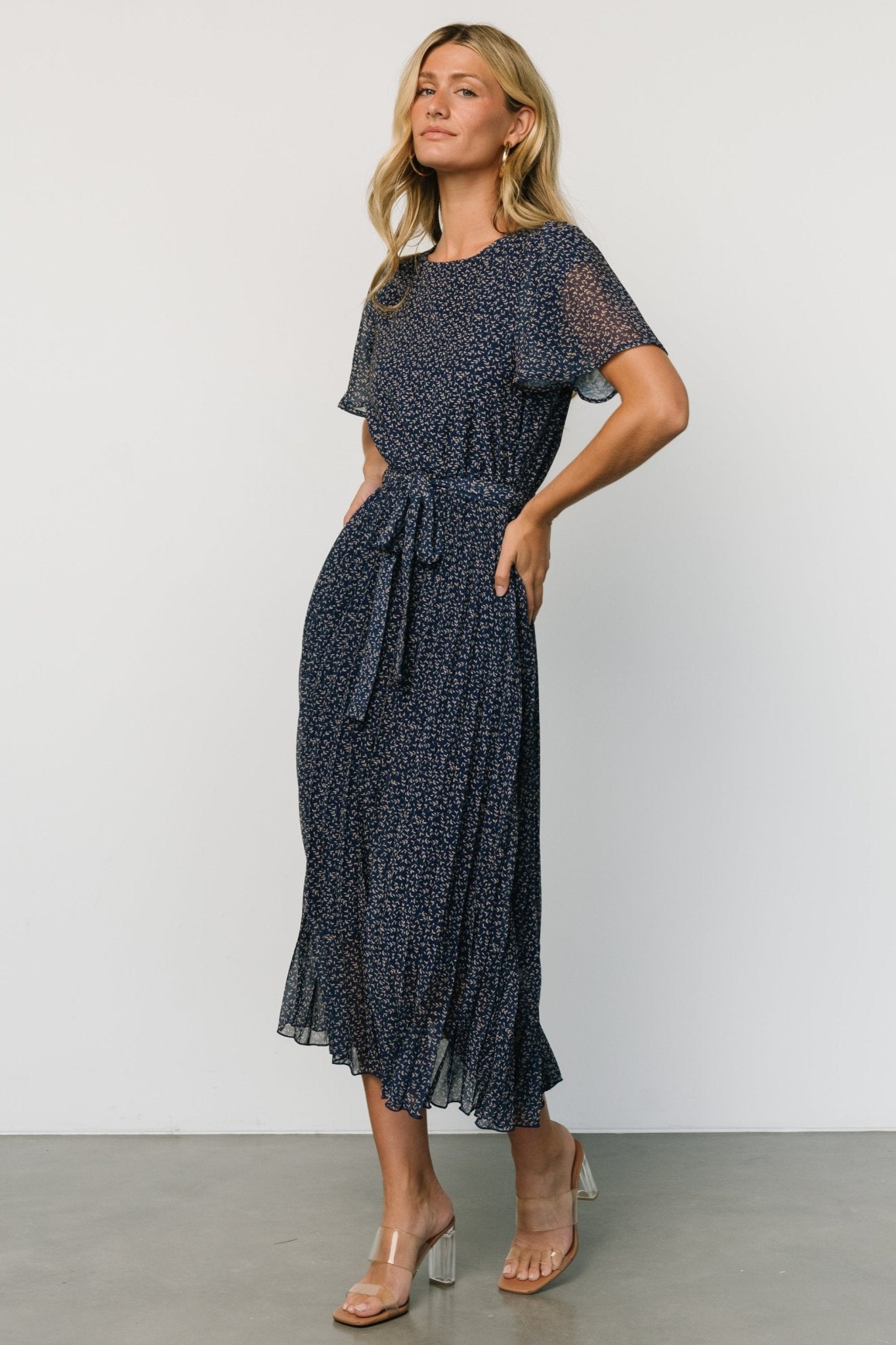 Prim Pleated Dress | Navy Print Footlocker Pictures Sale Online