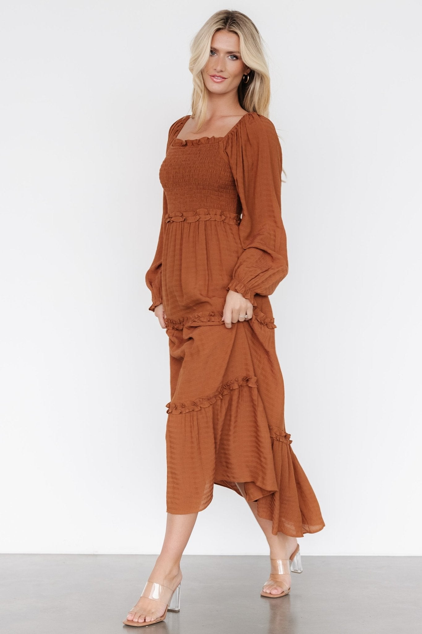 Rowan Tiered Dress | Warm Brown 100% Original Sale Online