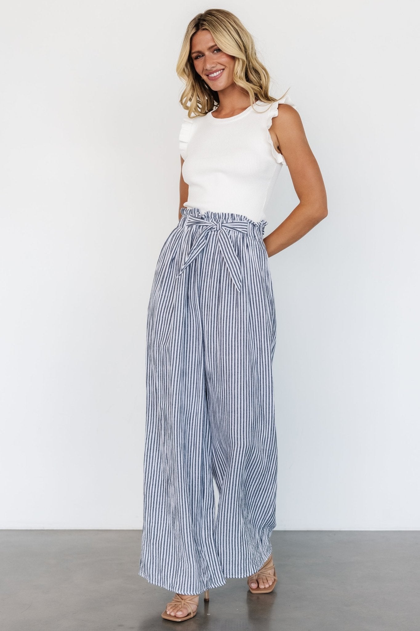 Delphi Wide Leg Pants | Navy Stripe Buy Cheap Authentic