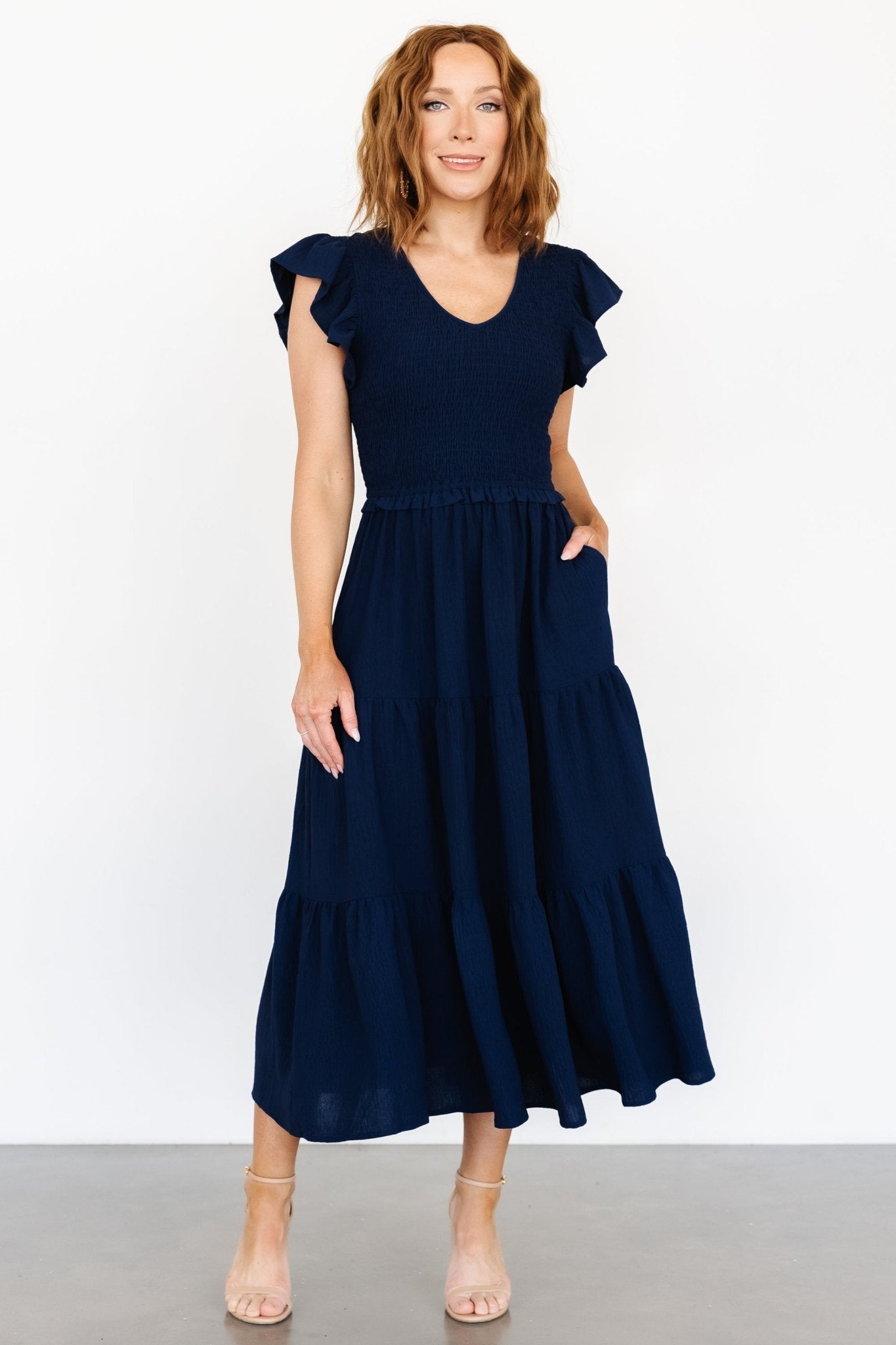 Afton Smocked Tiered Dress | Navy Great Deals Cheap Pice