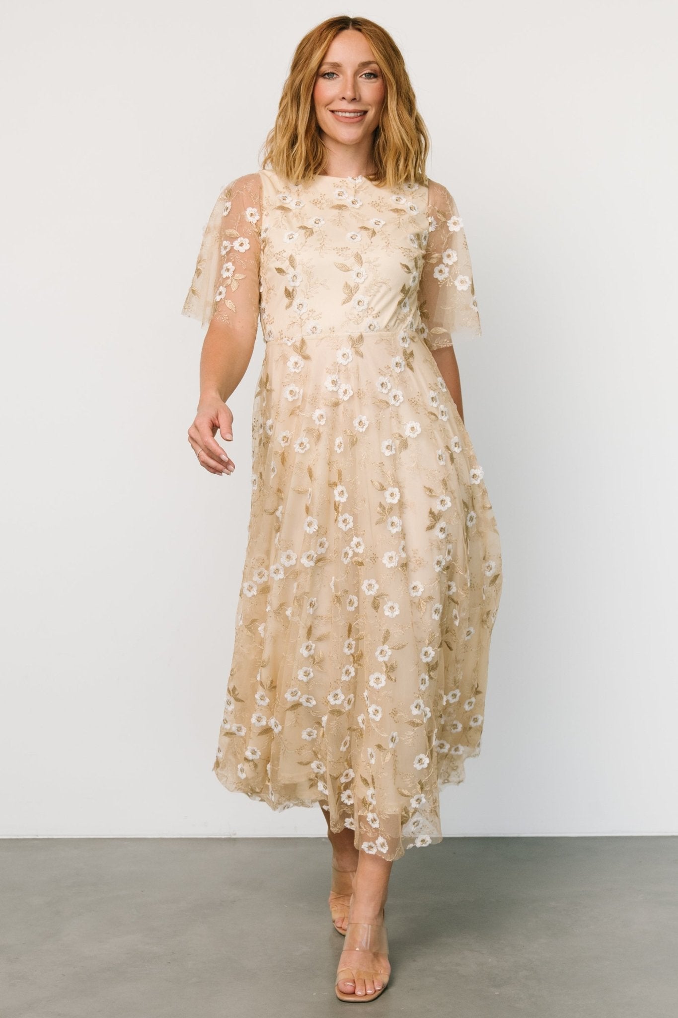 Arabella Embroidered Tulle Maxi Dress | Gold + White Clearance Best Store To Get