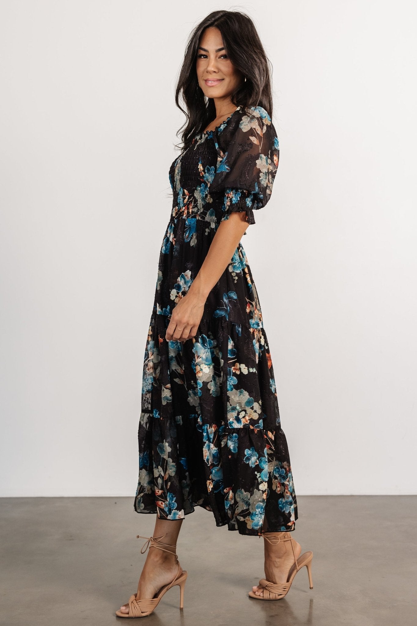 Fabian Jacquard Midi Dress | Black + Blue Multi Buy Cheap Explore