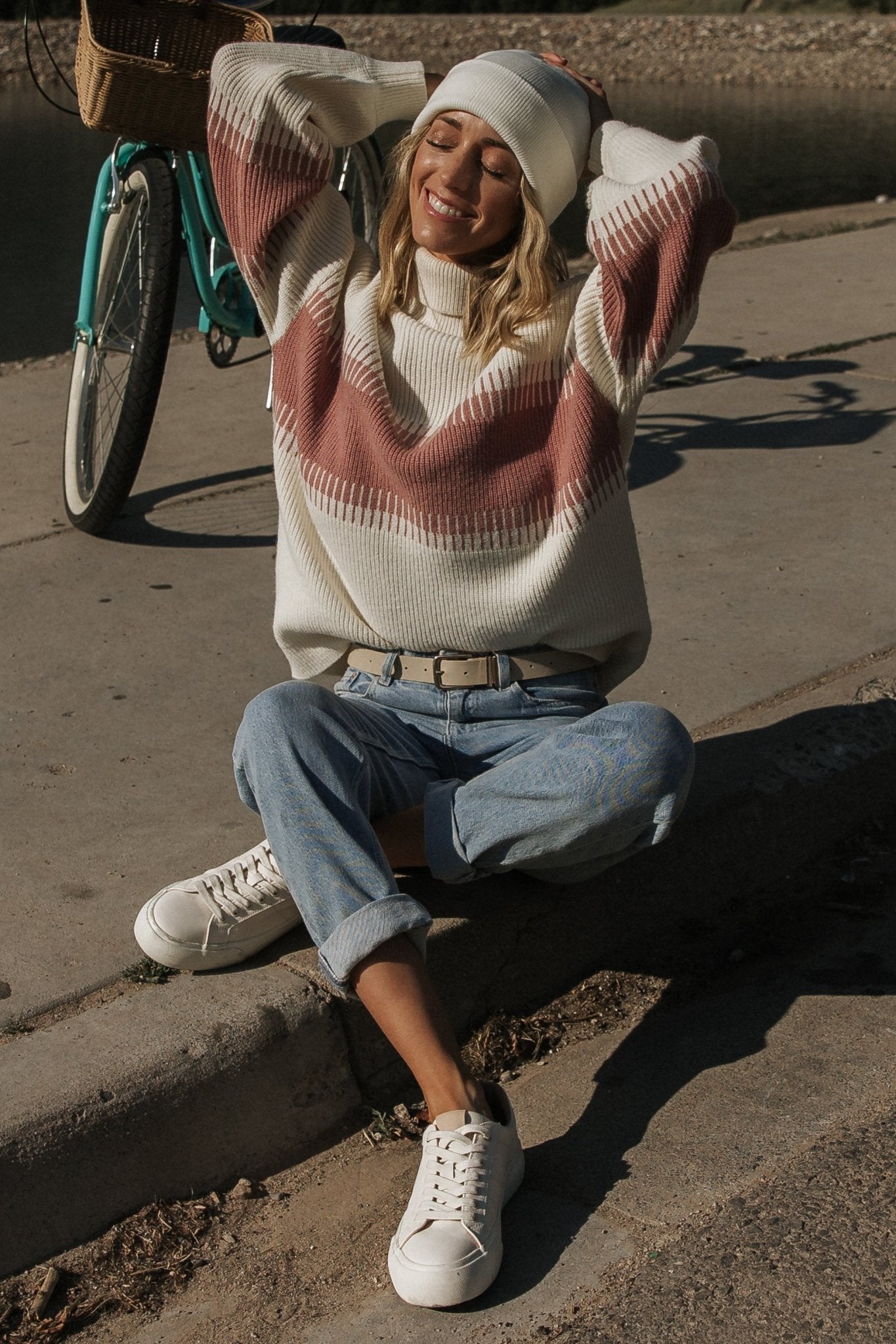 Antonov Turtle Neck Sweater | Mauve + Cream Low Pice Cheap Online