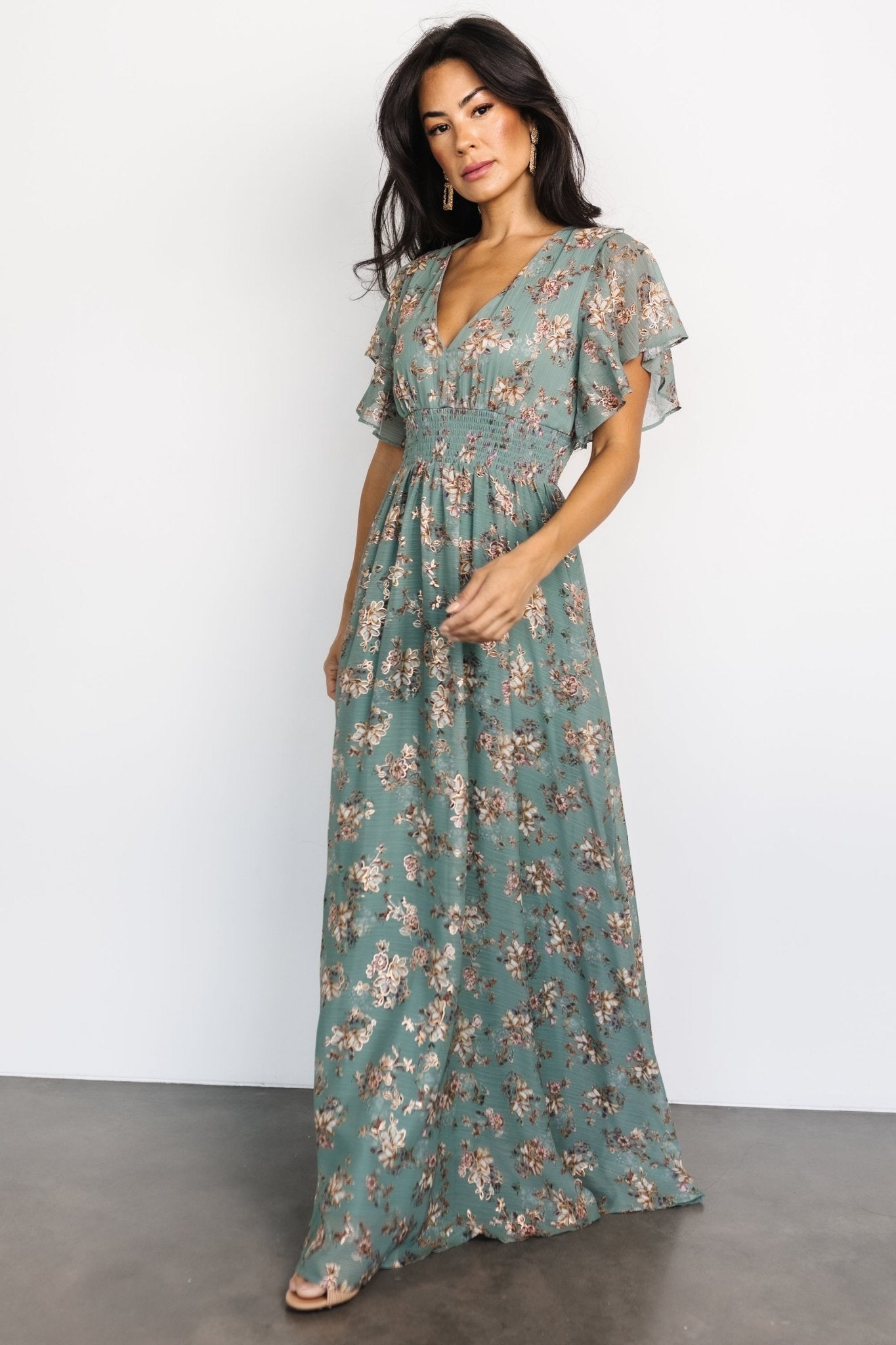 Lynlee Metallic Maxi Dress | Eucalyptus Discount Reliable