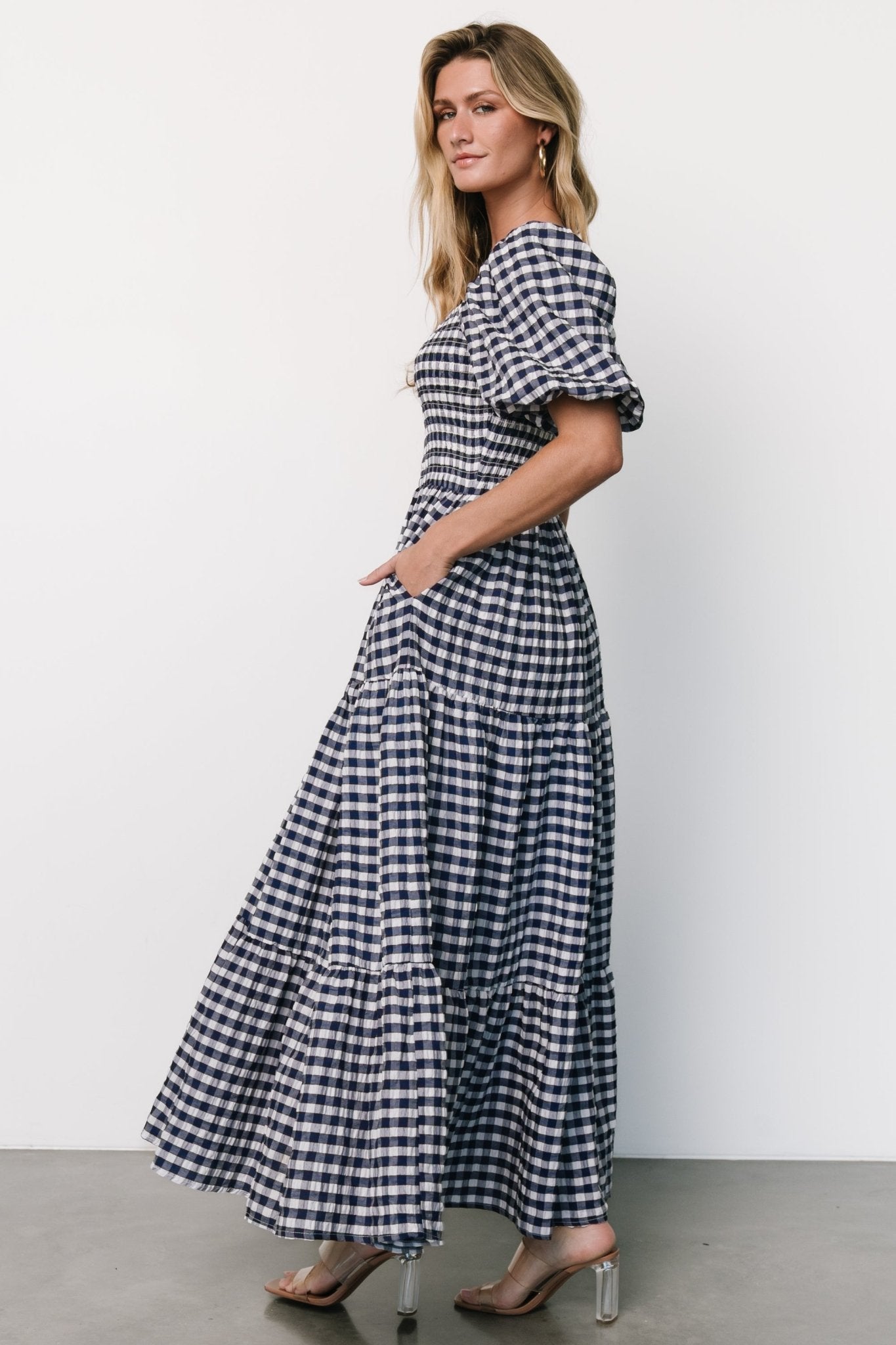 Lyndy Smocked Dress | Off White + Blue Gingham Cheap Buy