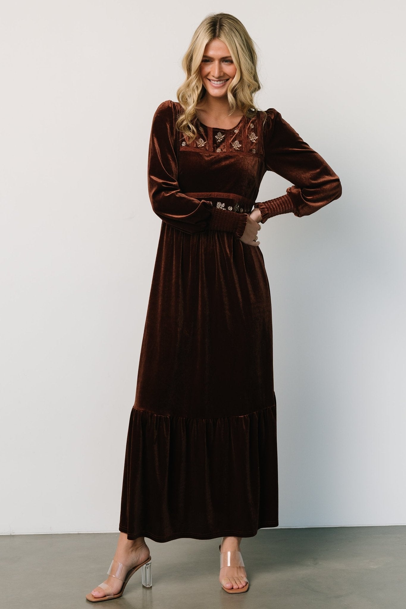 Ingrid Velvet Maxi Dress | Chocolate Discount Professional