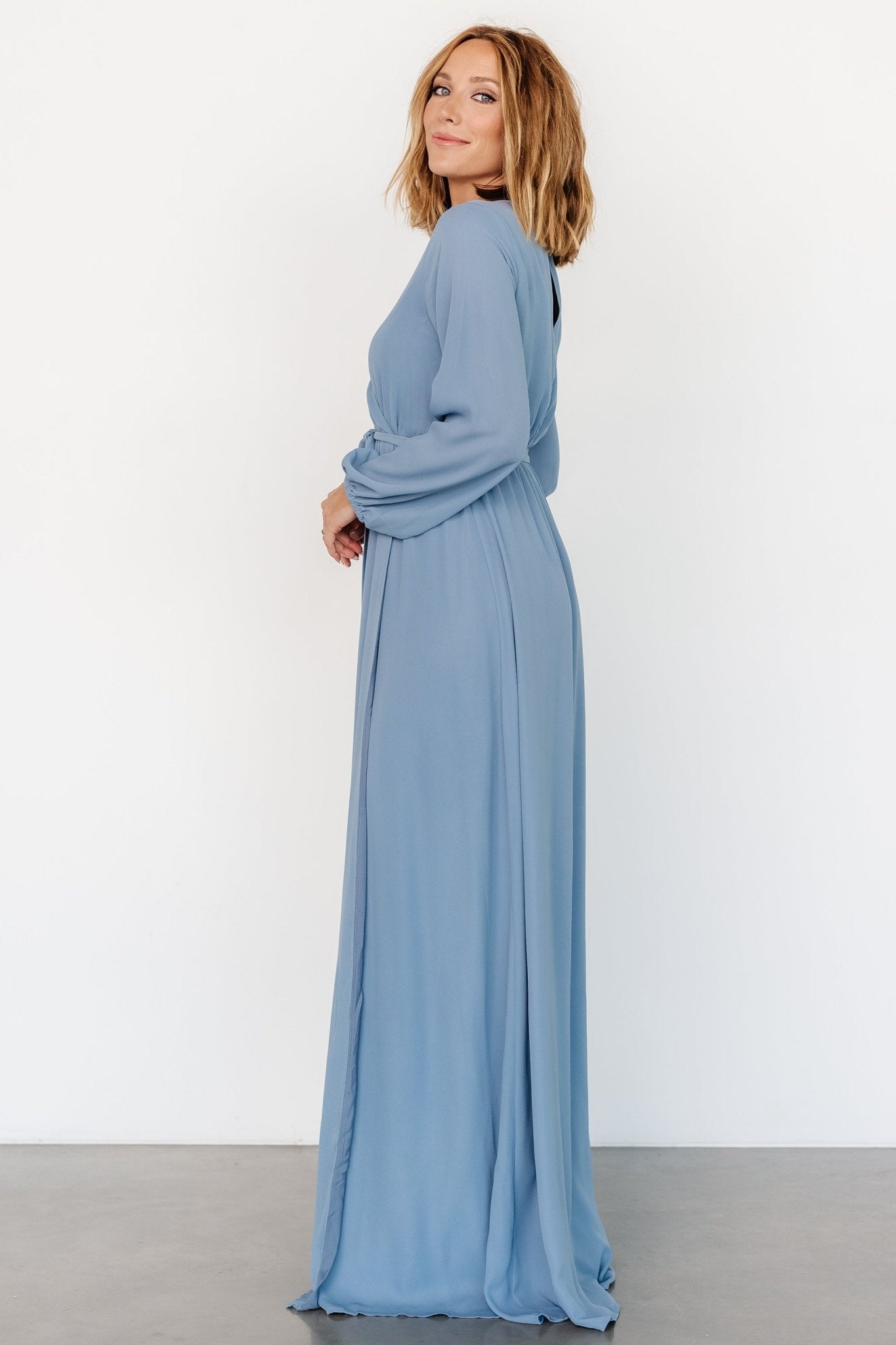 Breanne Faux Wrap Maxi Dress | Slate Blue Cheap Sale Fashionable