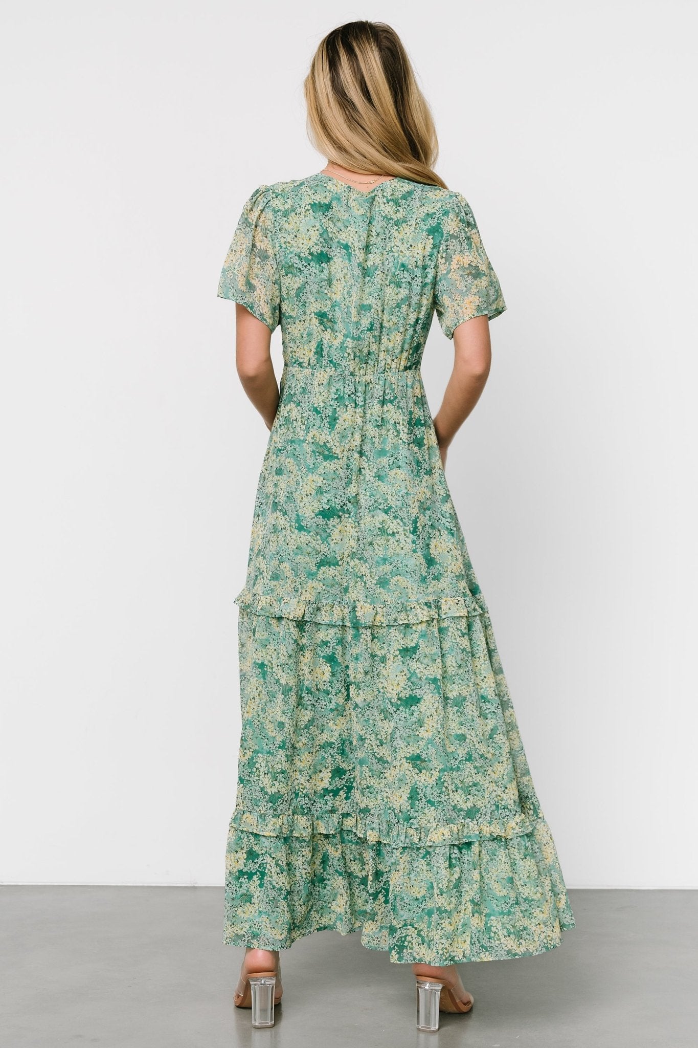 Audrey Deep V Maxi Dress | Green Floral Outlet Buy