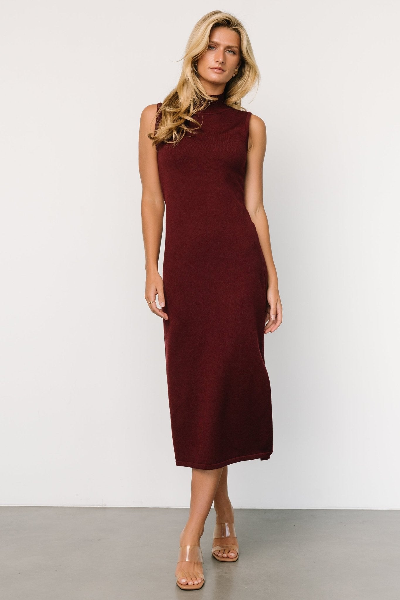 Angelina Mock Neck Tank Dress | Wine Cheap New Arrival