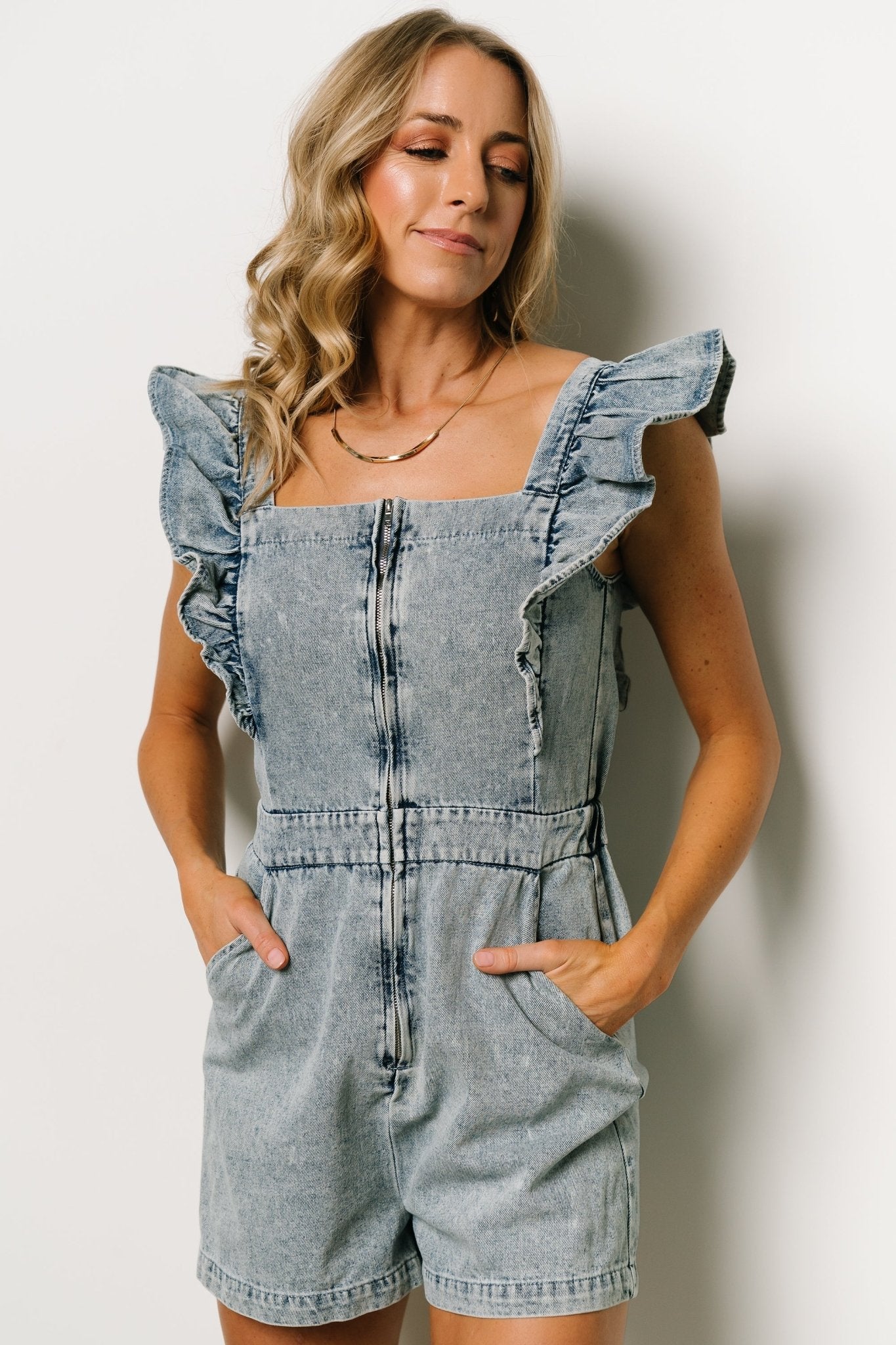 Montgomery Denim Romper | Blue Sale New