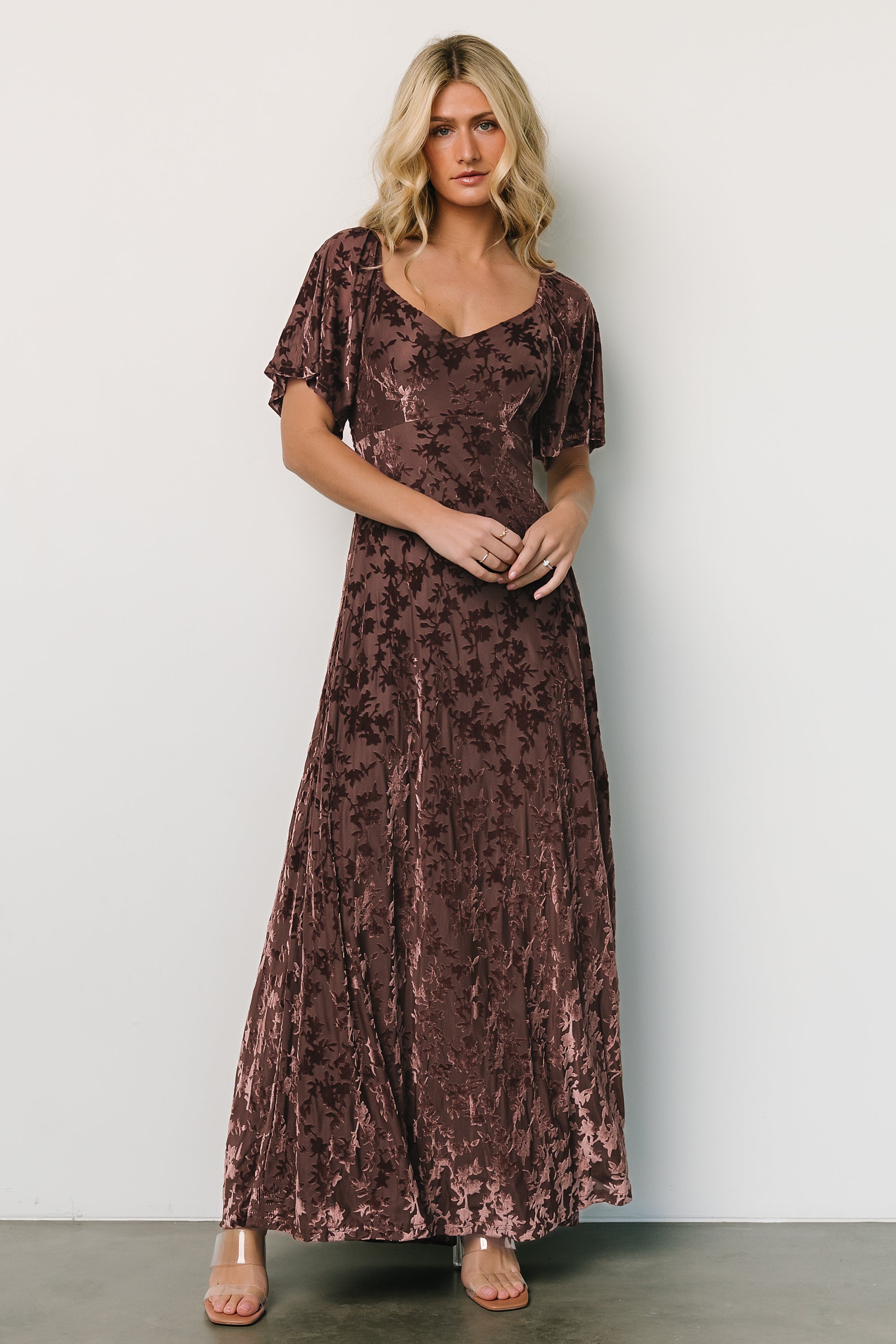 Everley Velvet Maxi Dress | Espresso Looking For Sale Online