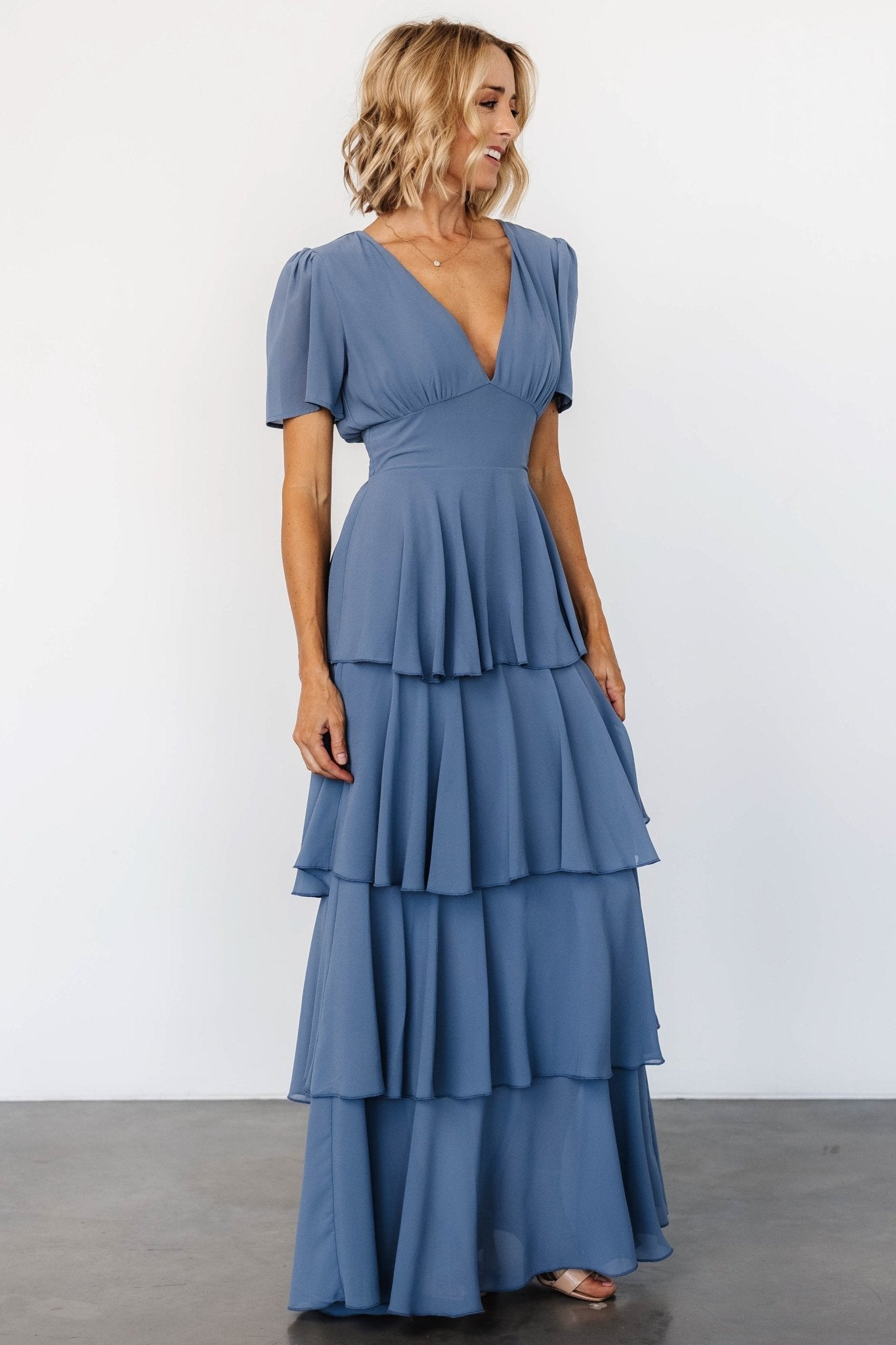 Montaigne Ruffle Maxi Dress | Whisper Blue Explore Online