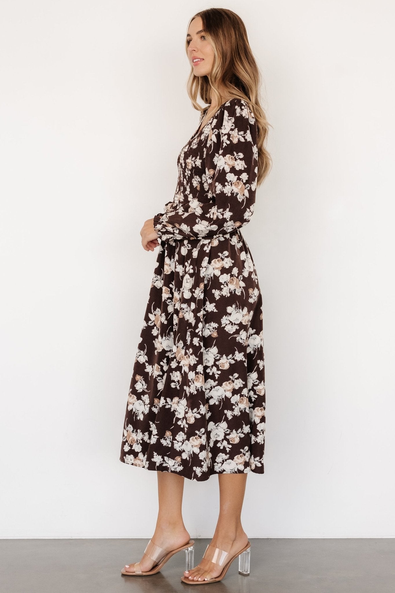 Matilda Smocked Midi Dress | Brown Floral Latest Collections Cheap Pice