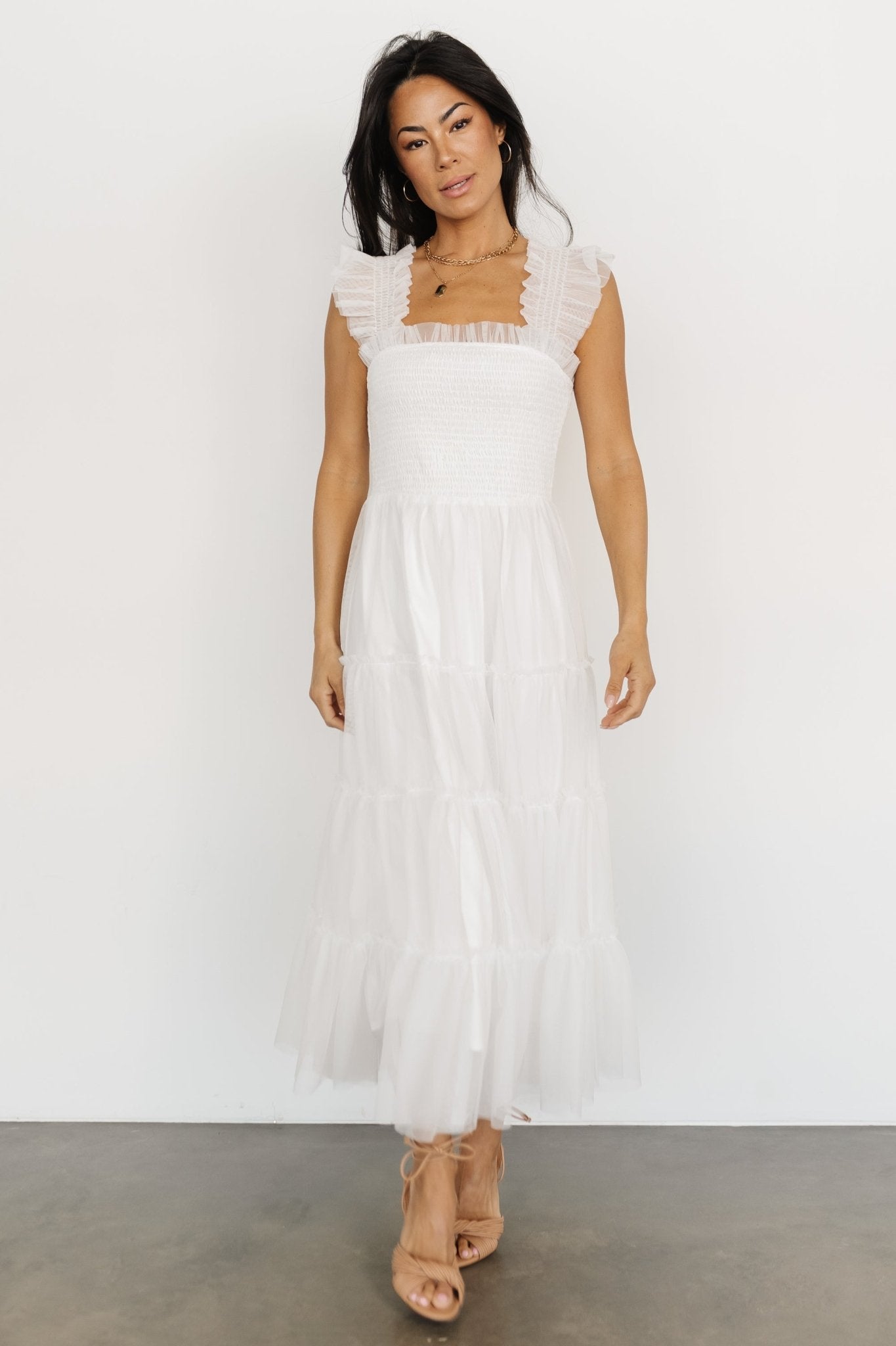 Emma Smocked Tulle Dress | Off White View