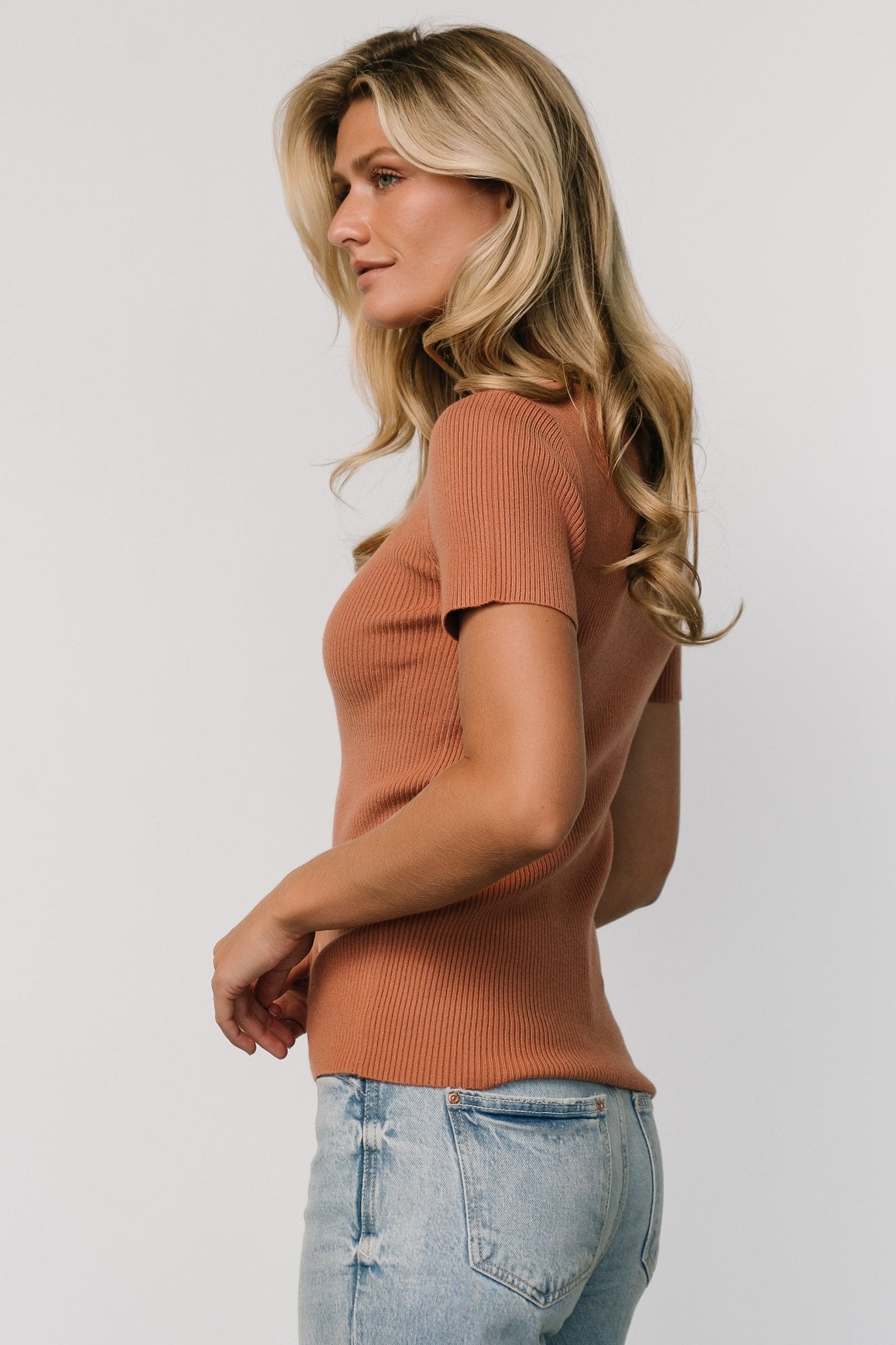 Edie Mock Neck Top | Terracotta Cheap Sale Big Discount