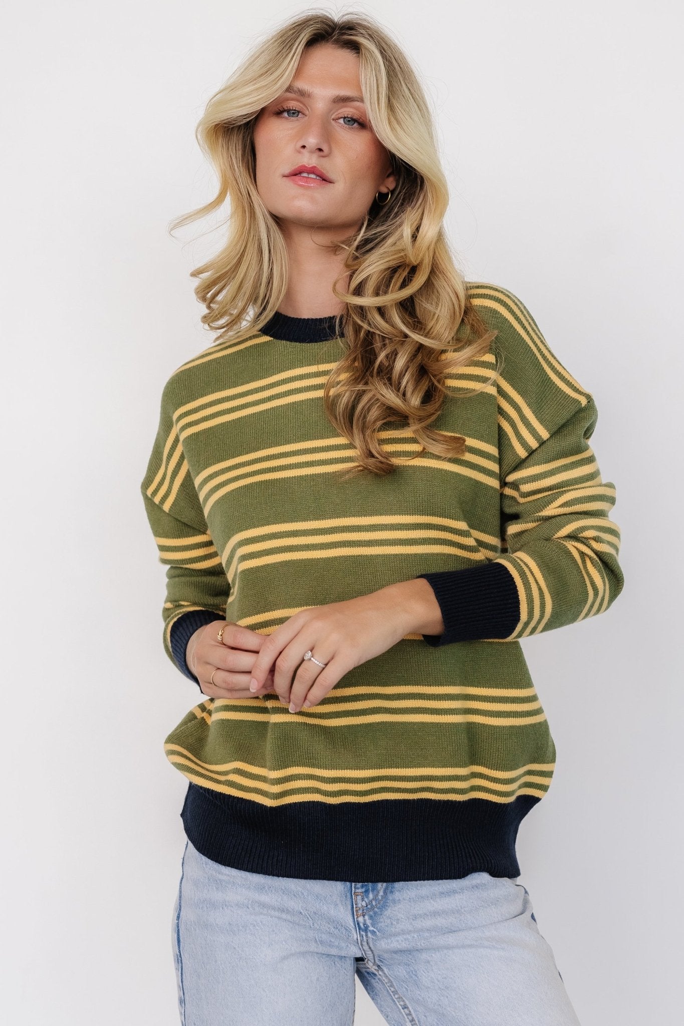 Thomas Striped Sweater | Olive Multi Buy Cheap Cost