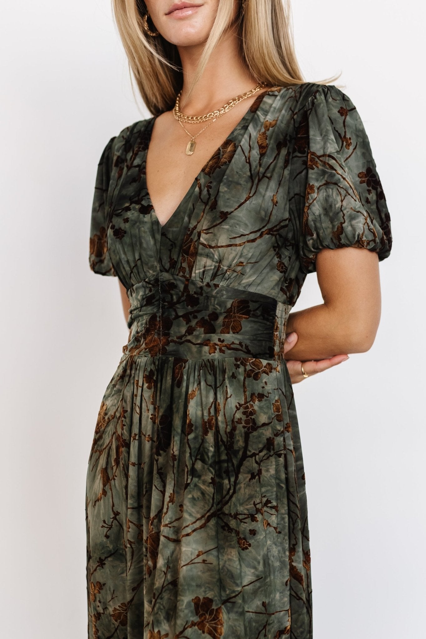 Leslie Velvet Maxi Dress | Green + Copper Sale Official