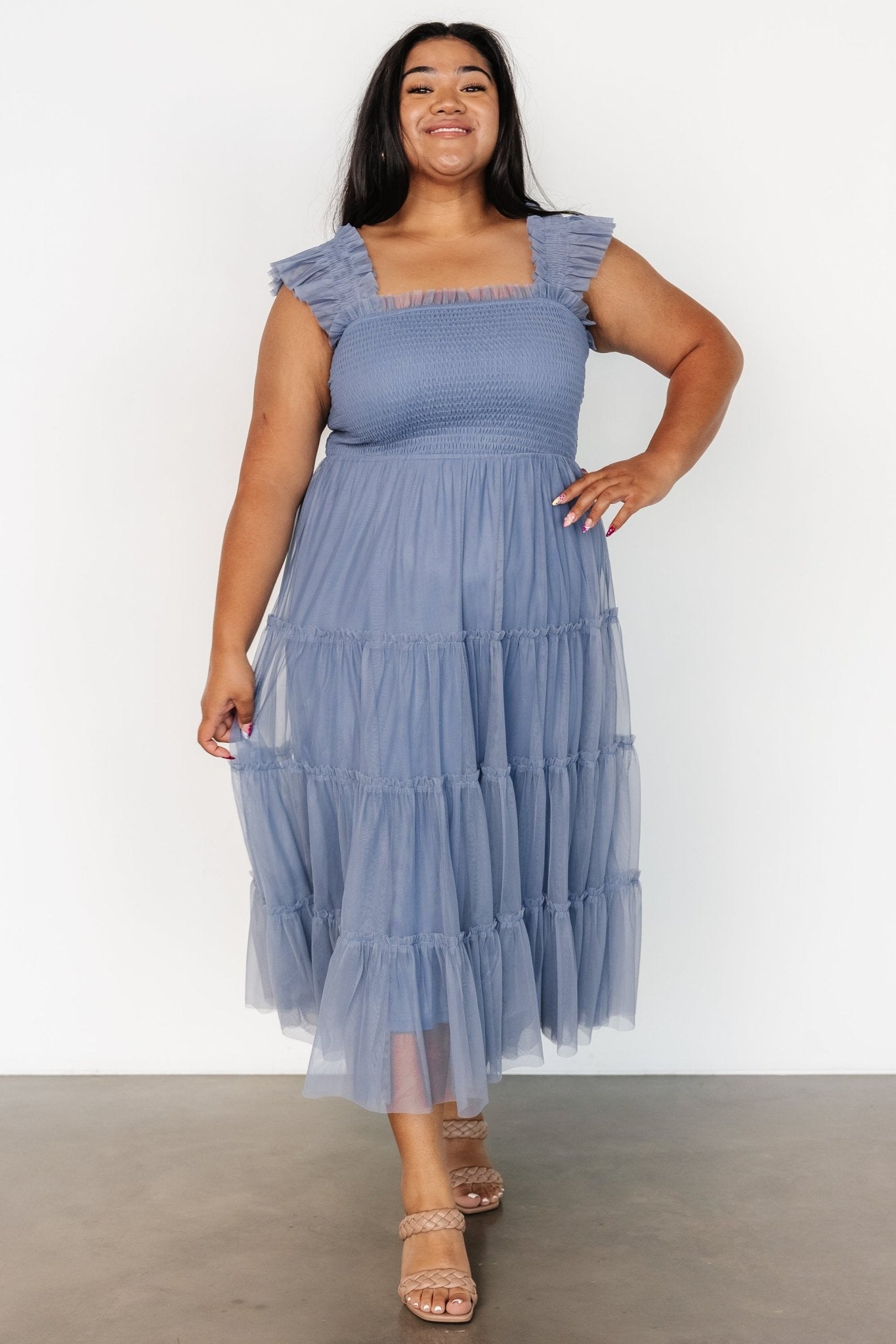 Emma Smocked Tulle Dress | Slate Blue Reliable Sale Online