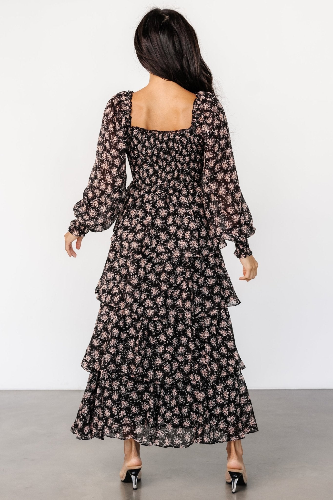 Miranda Tiered Maxi Dress | Black Floral Recommend