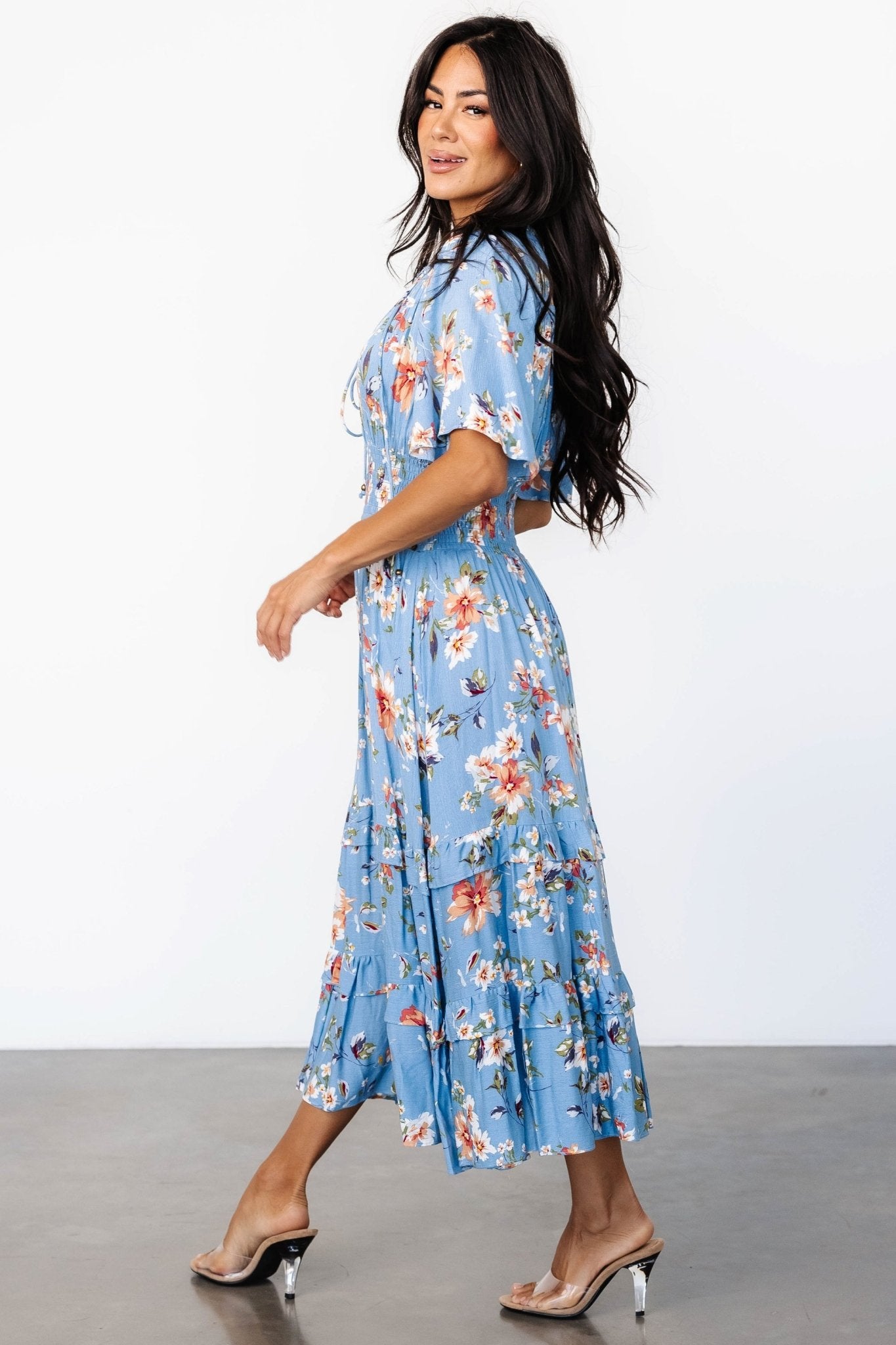 Spell Boho Midi Dress | Blue + Peach Floral Pictures Cheap Online