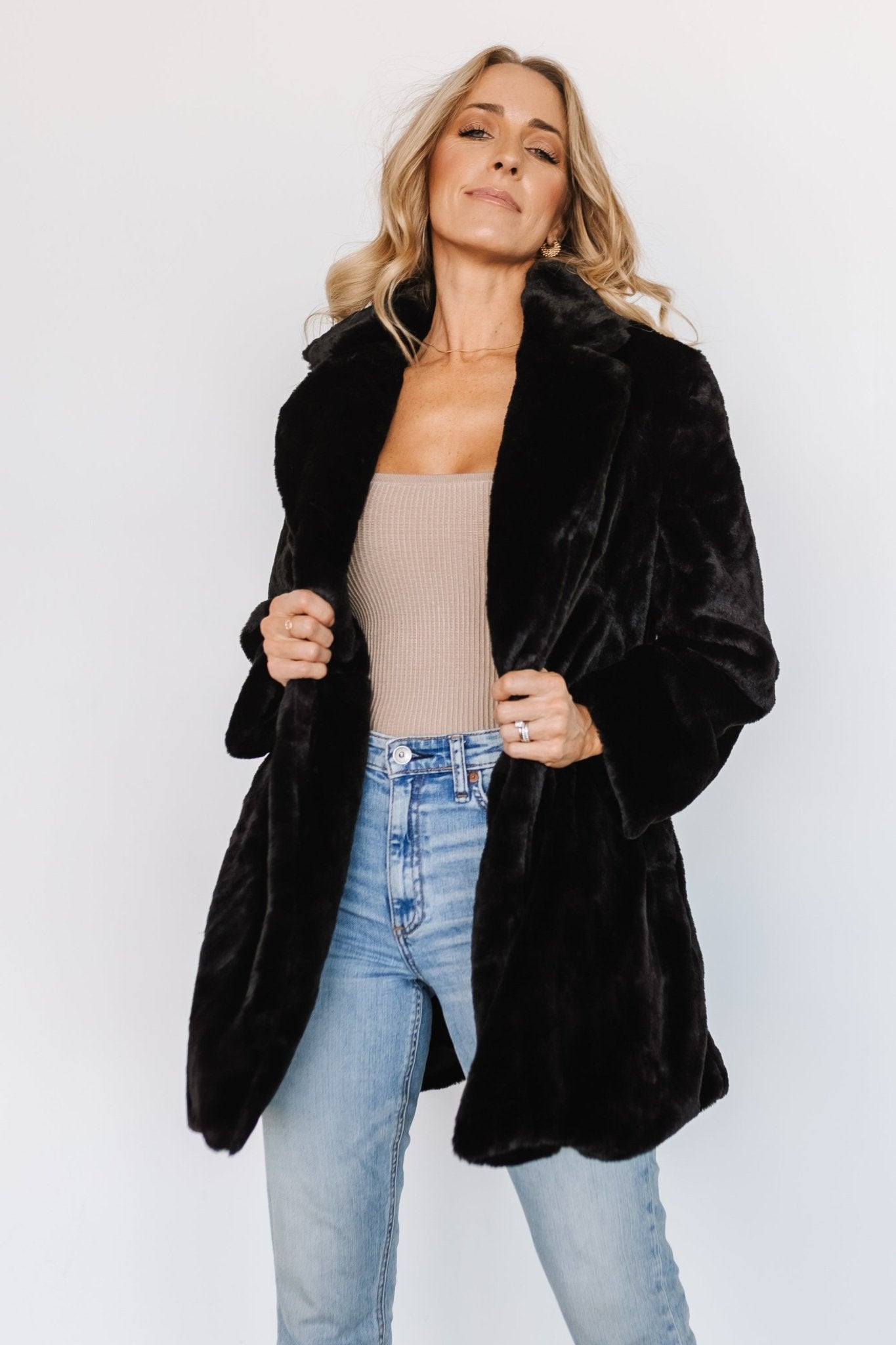 Narla Faux Fur Coat | Black Classic Cheap Pice