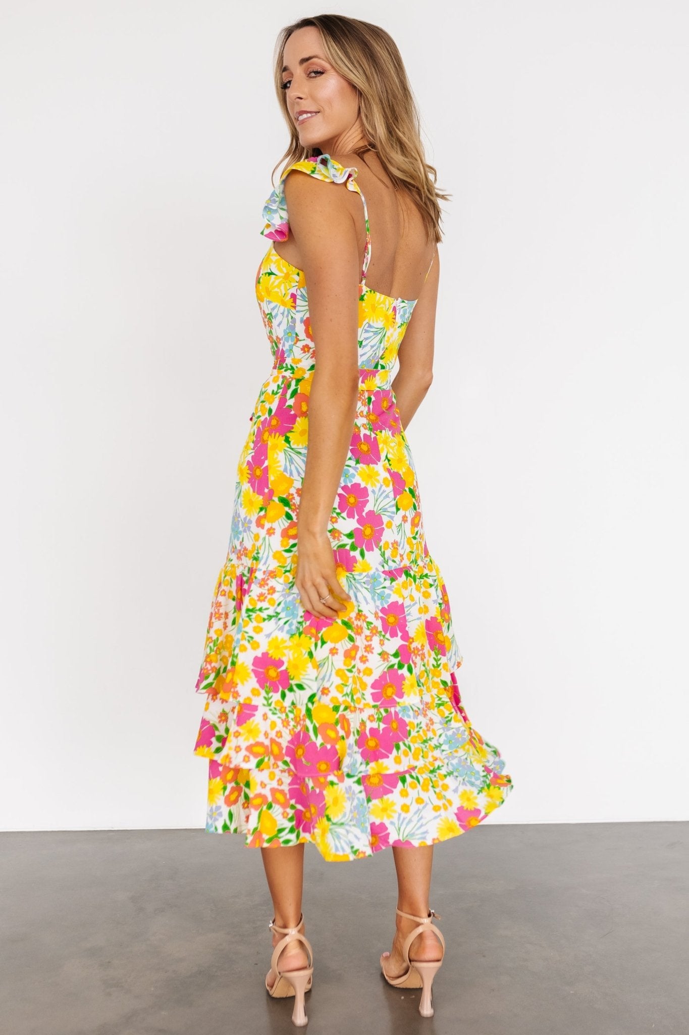 Dani Ruffle Tiered Midi Dress | Multi Floral Outlet Purchase