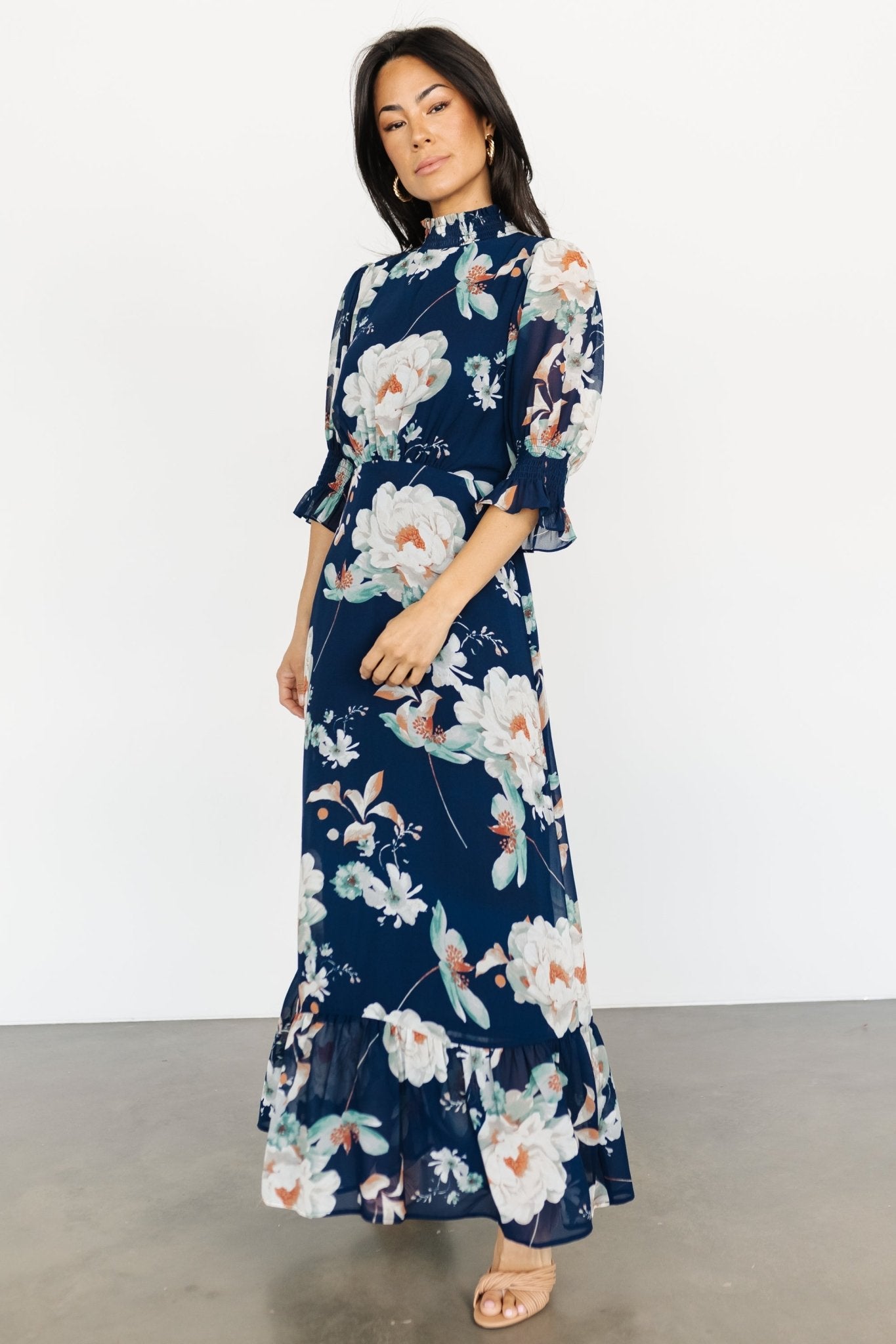 Marie Mock Neck Maxi Dress | Navy Floral Free Shipping High Quality