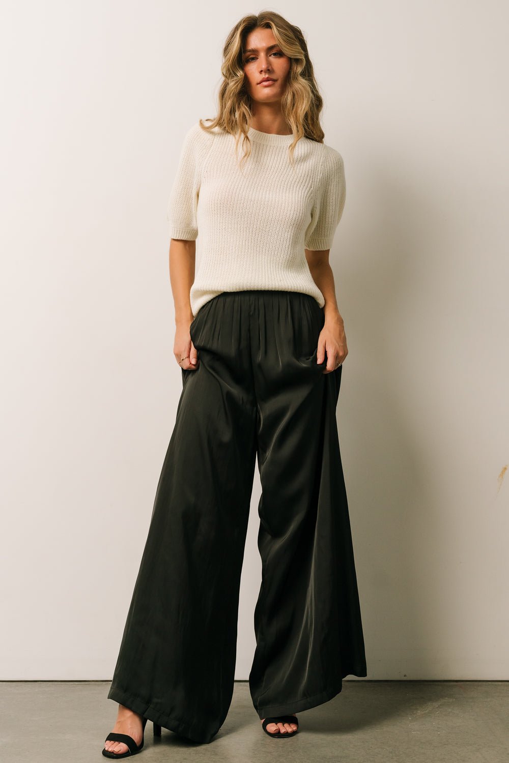 Jayla Palazzo Satin Pant | Black Free Shipping Sale Online