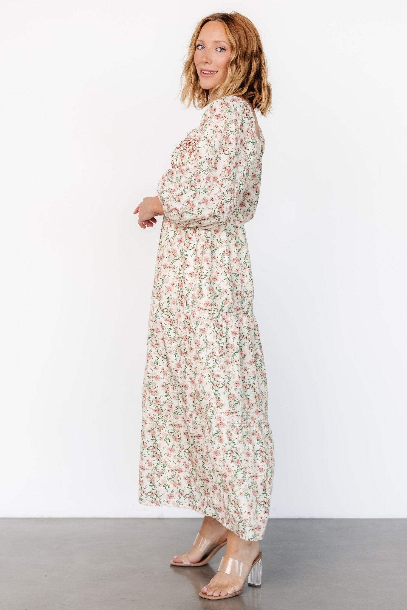 Louisa Smocked Maxi Dress | Cream Floral Online Online Clearance