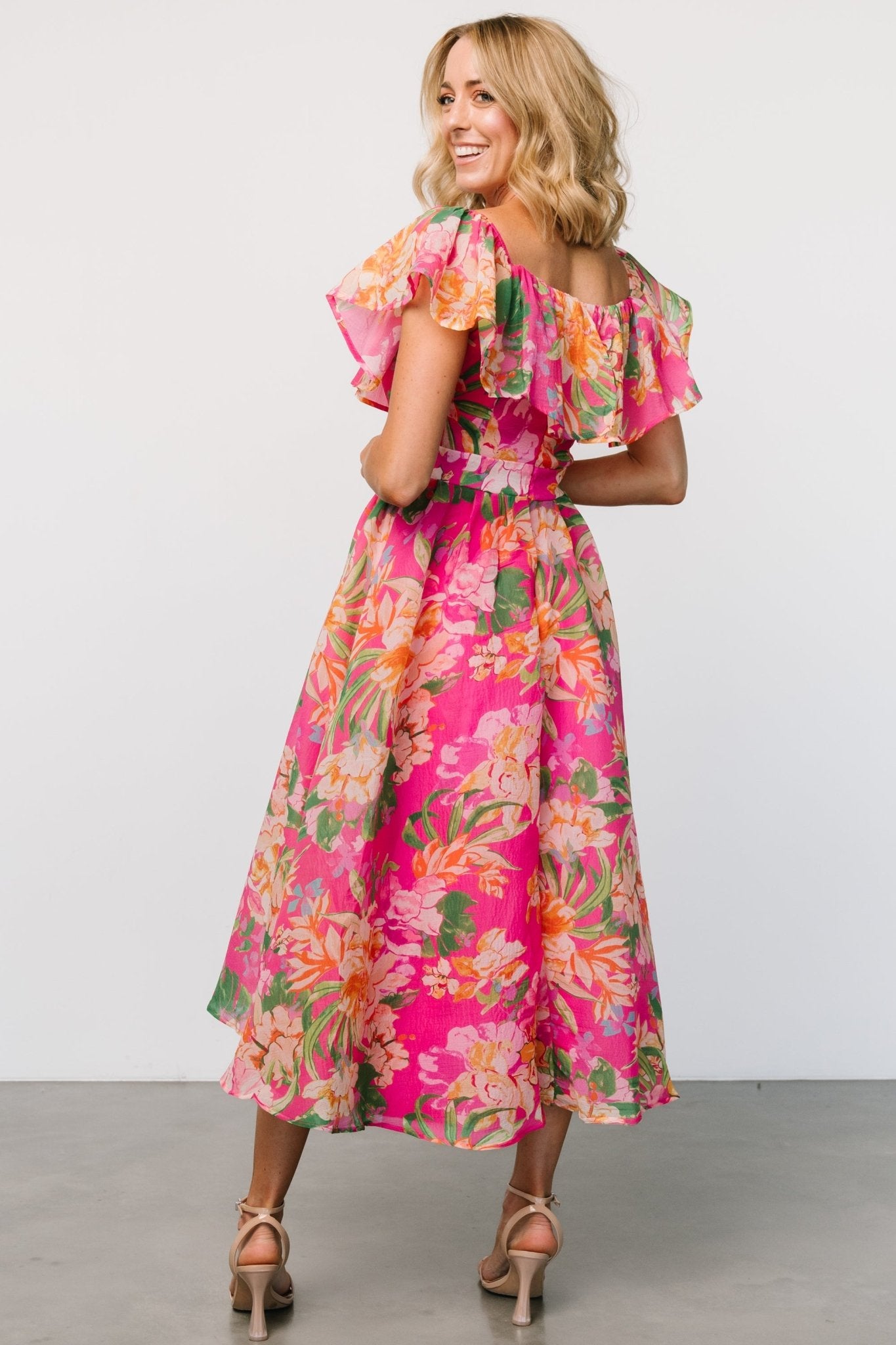 Kartini Off Shoulder Midi Dress | Fuchsia Multi Buy Cheap Big Sale