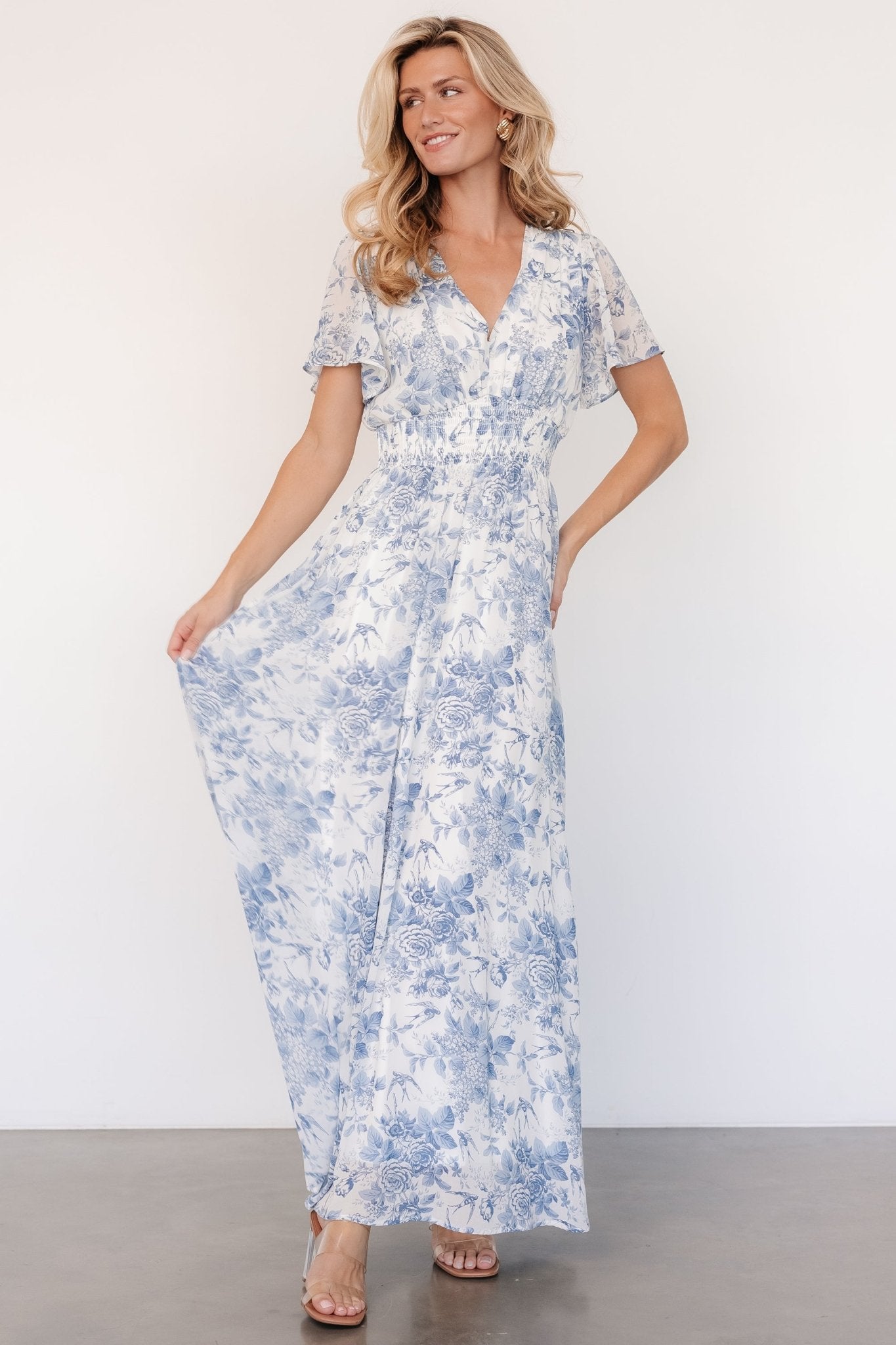 Birdie Maxi Dress | Off White + Blue Buy Cheap 2025 Newest