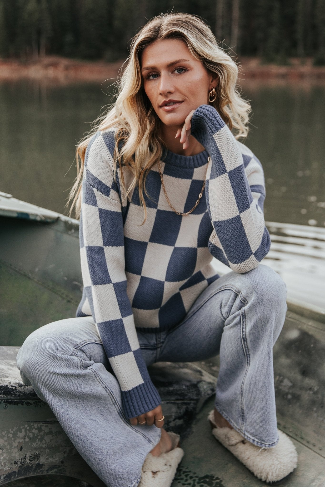 Quincy Checkered Sweater | Blue Clearance Explore