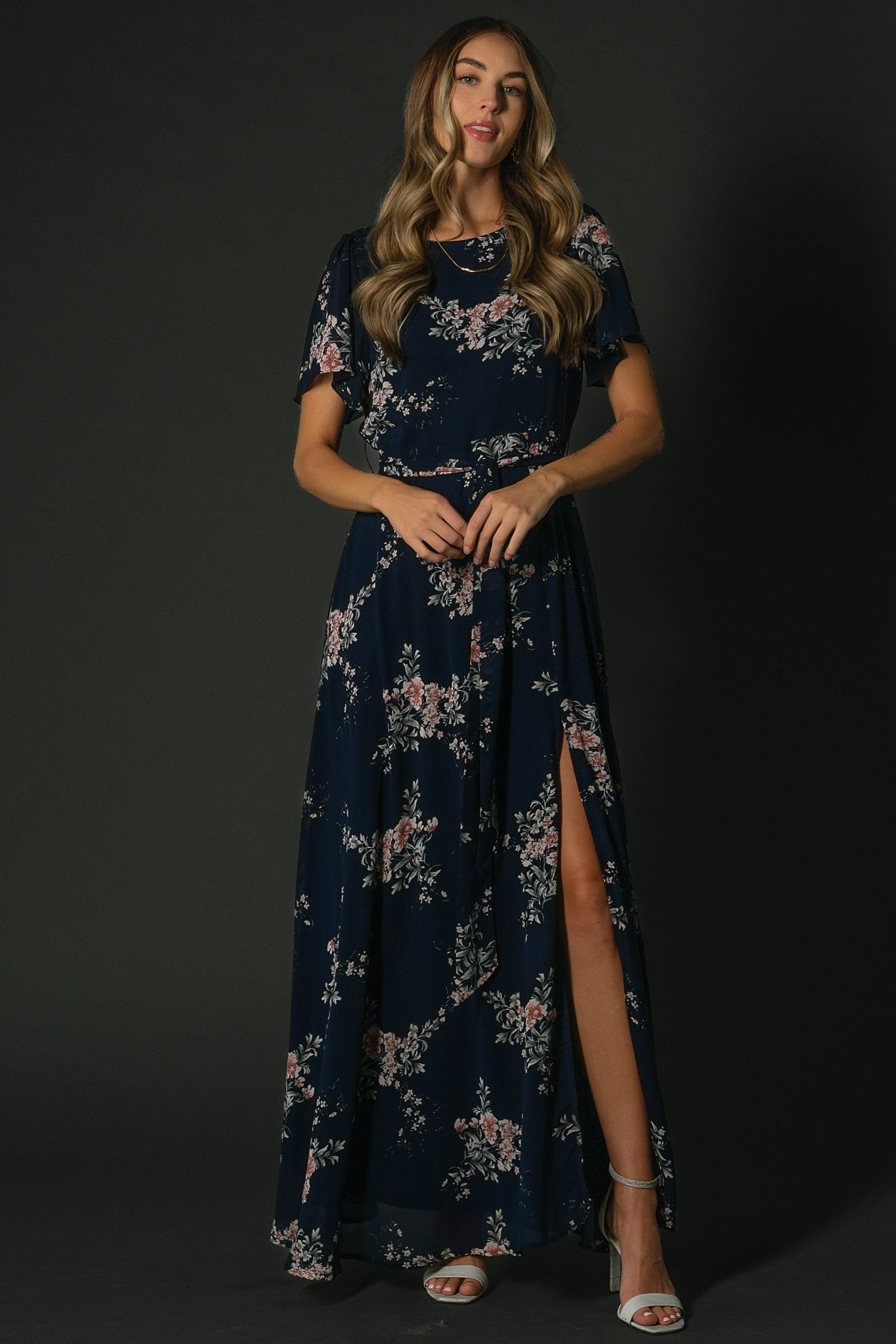 Naomi Short Sleeve Maxi Dress | Navy Floral Cheap Shop