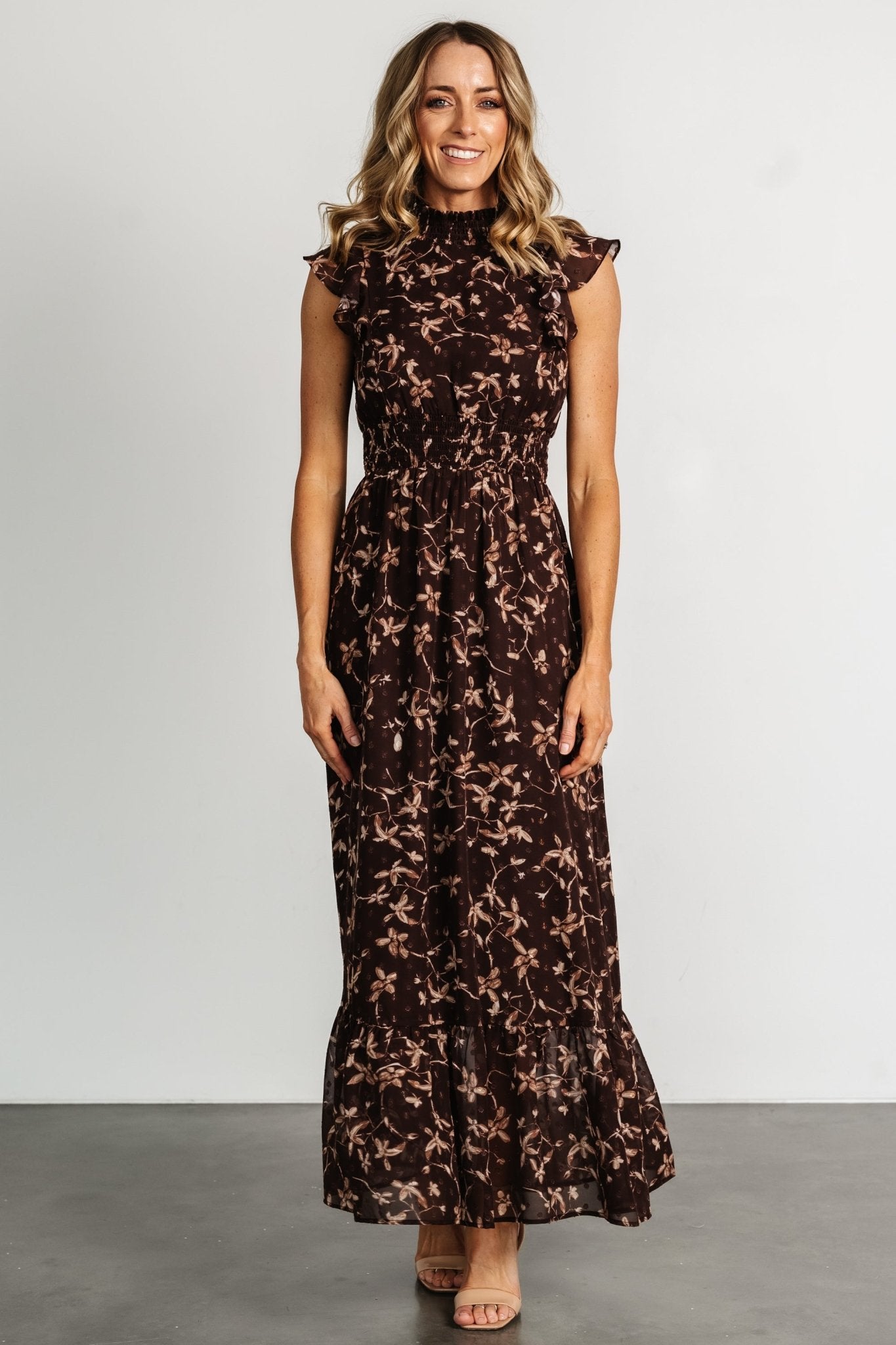 Kearny Ruffle Maxi Dress | Brown + Natural Discount Wholesale