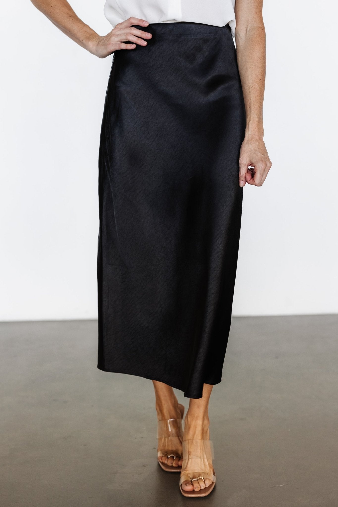 Celeste Satin Midi Skirt | Black Clearance Ebay